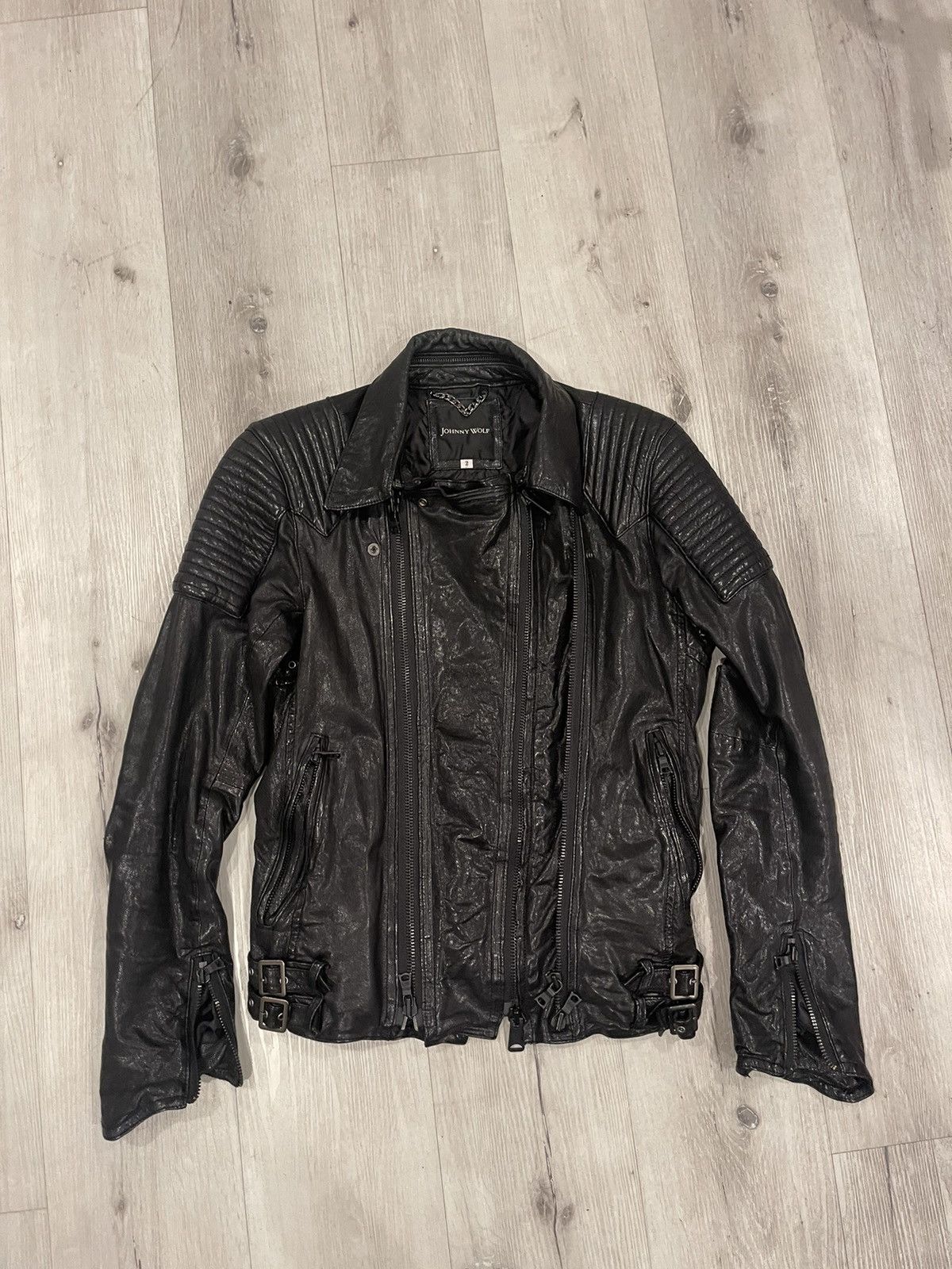 image of If Six Was Nine Jonny Wolf Goat Leather Rider Jacket in Black, Men's (Size Small)