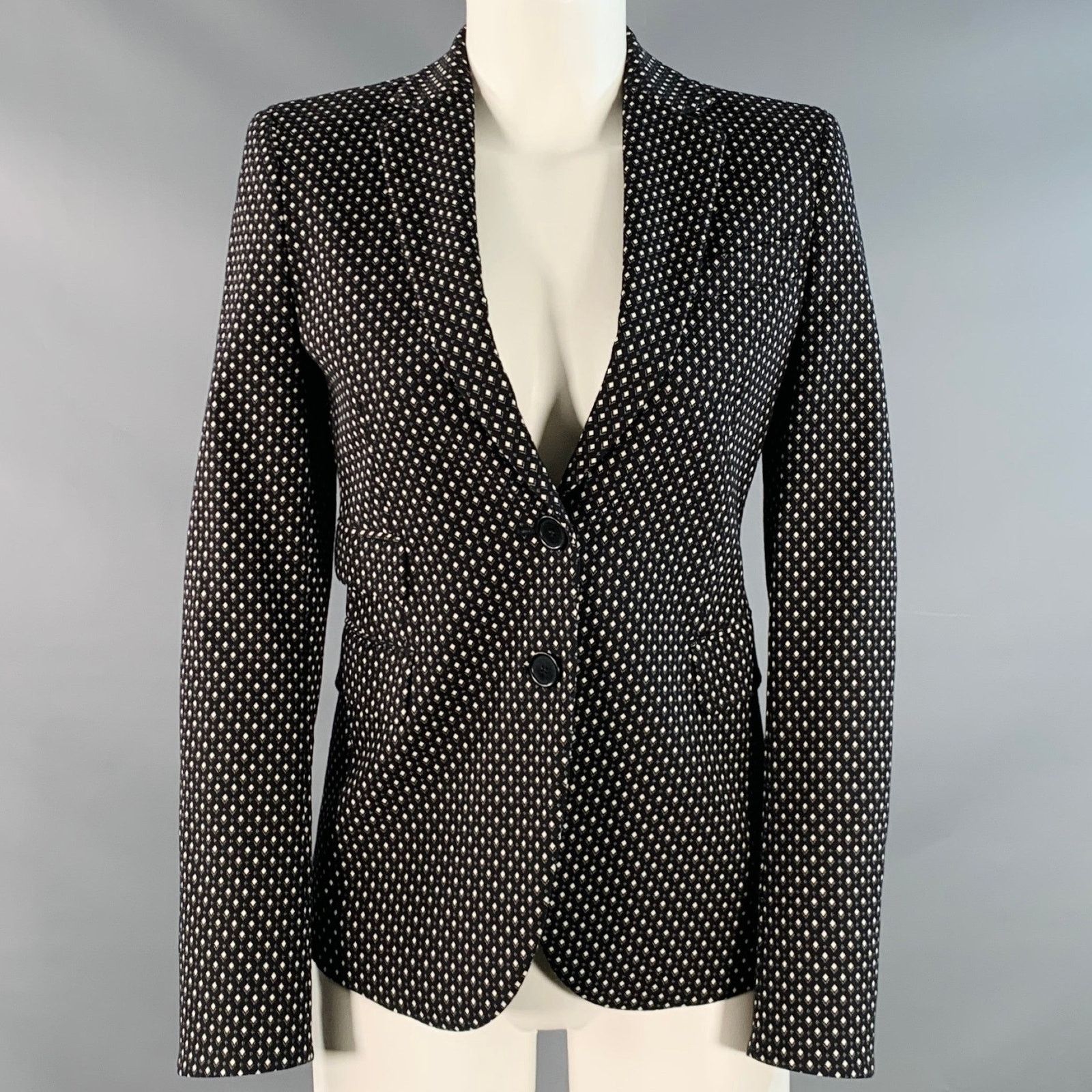 Akris Black White Cotton Diamond Single Breasted Jacket Blazer Size XS / US 0-2 / IT 36-38 - 1 Thumbnail