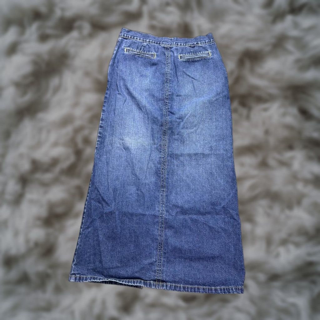 Denime VINTAGE Tommy Jeans Skirt Maxi Slit Denim 9 Womens USA Made Blue 90s Classic Zipper Pockets Logo High Rise Solid Long Machine Washable Juniors Size 30" / US 8 / IT 44 - 1 Thumbnail
