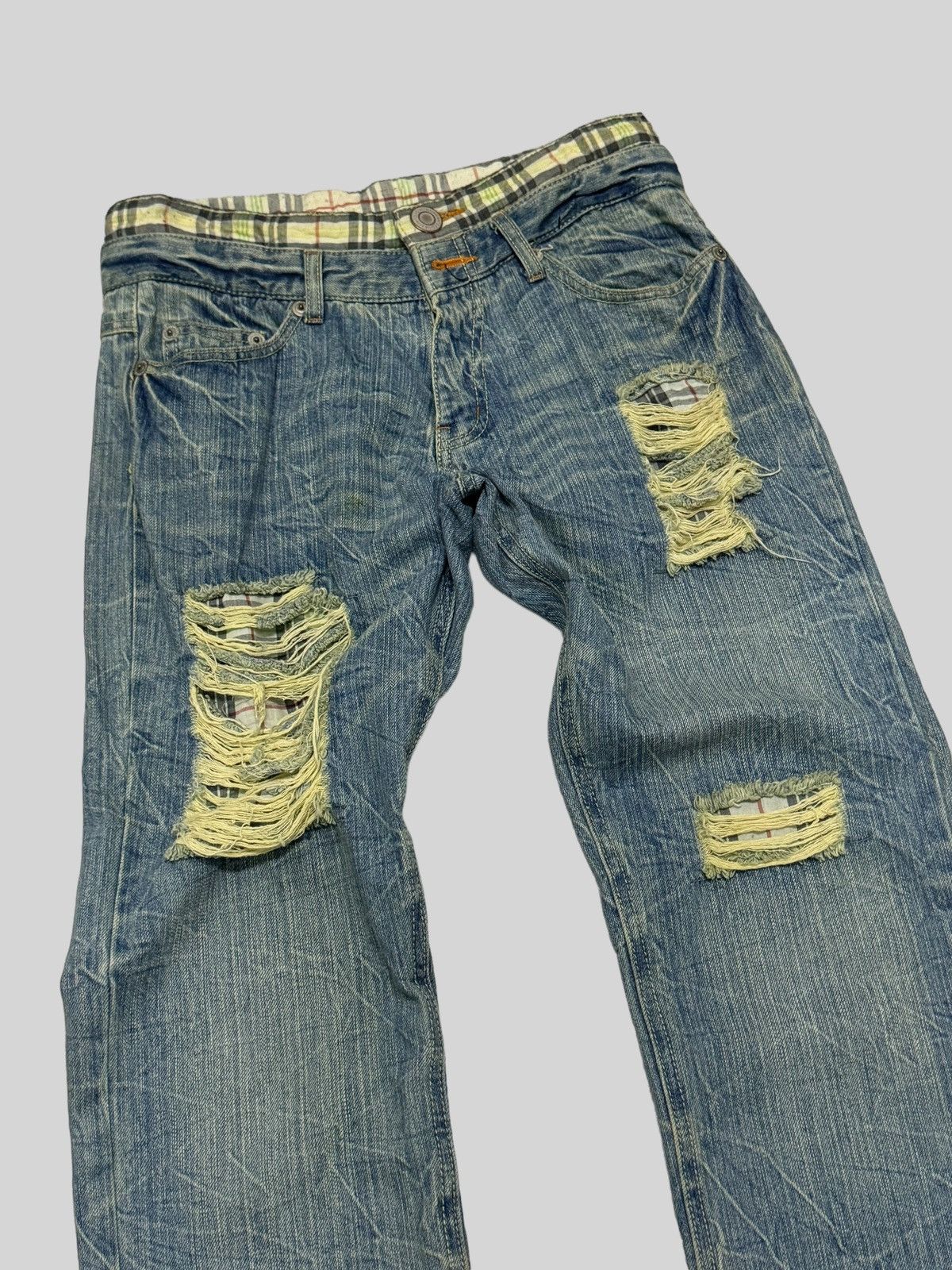 Hysteric Glamour × Japanese Brand Distressed Plaid Distressed Junya Watanabe Denim Jeans Size US 29 - 4 Thumbnail