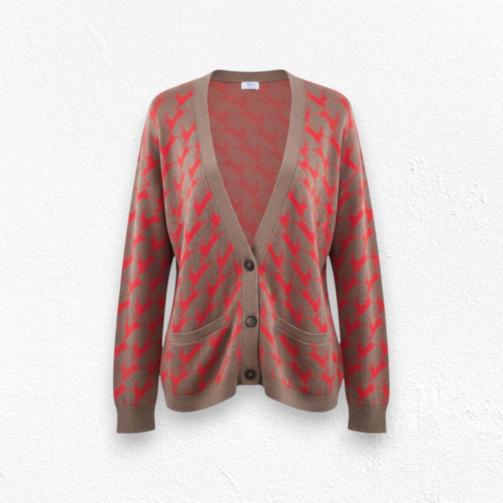 Brown Red Rabbit Print Cardigan Sweater Size Medium