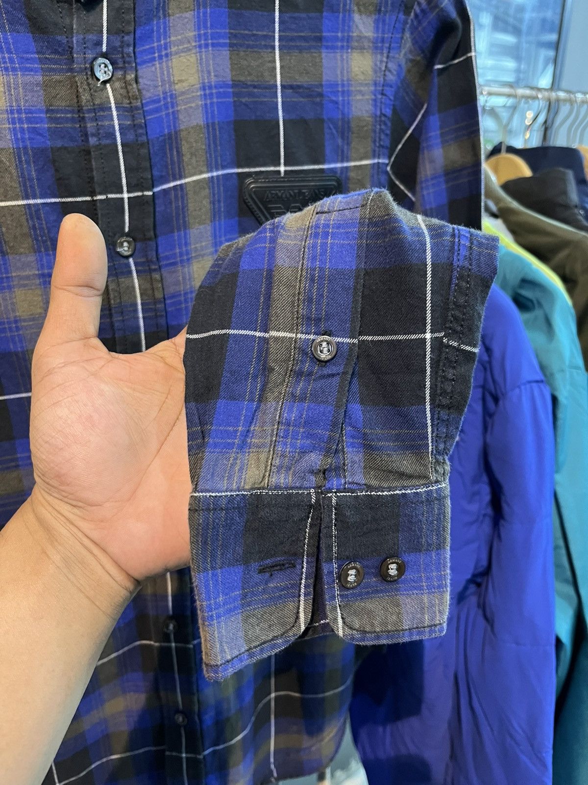 Giorgio Armani Shadow Plaid Armani Jeans button ups shirt with leather logo Size US XS / EU 42 / 0 - 15 Thumbnail