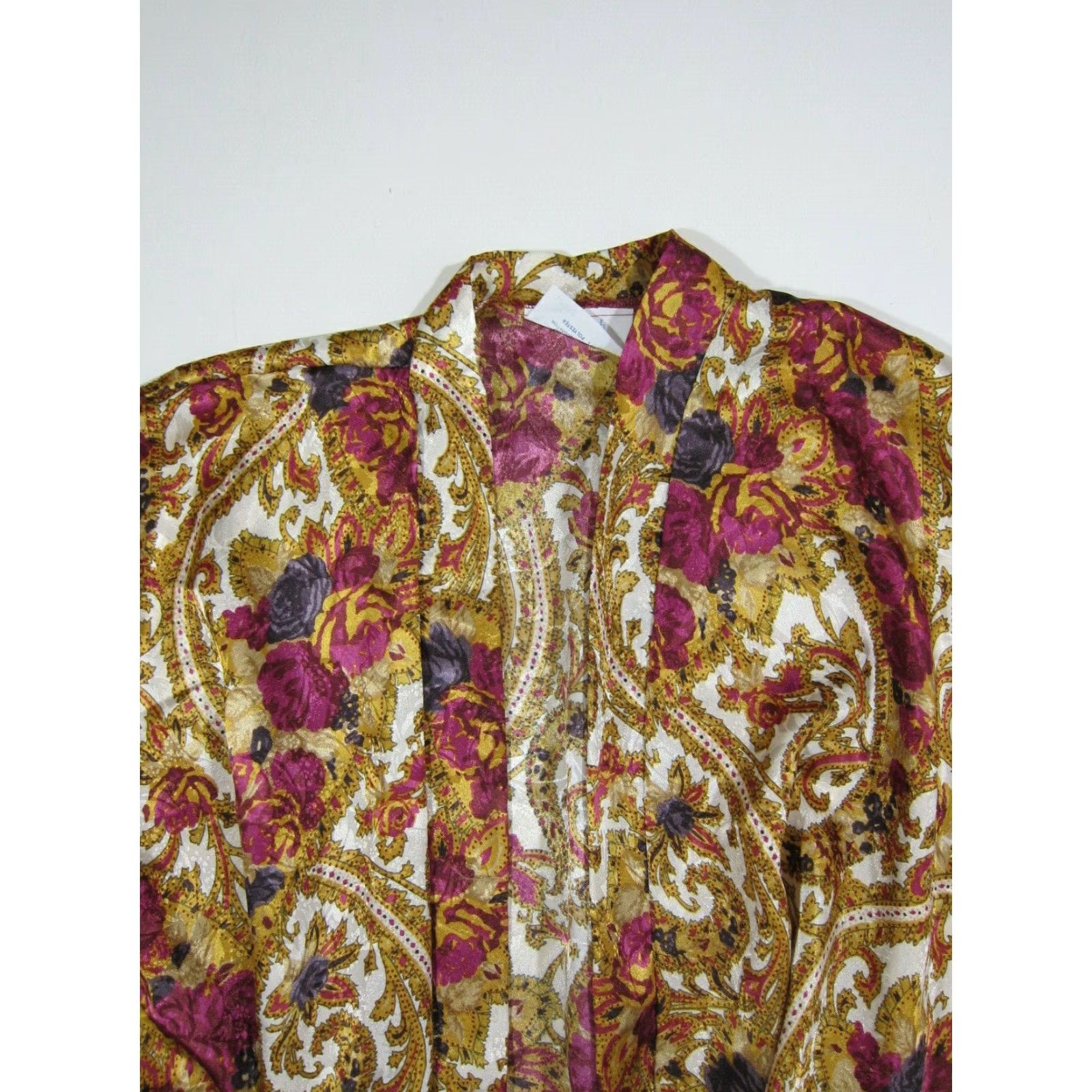 Nordstrom VINTAGE Circa 2000 Nordstrom Purple Gold Floral Satin Tie Short Robe Women Large Size 36" / US 14 / IT 50 - 3 Thumbnail