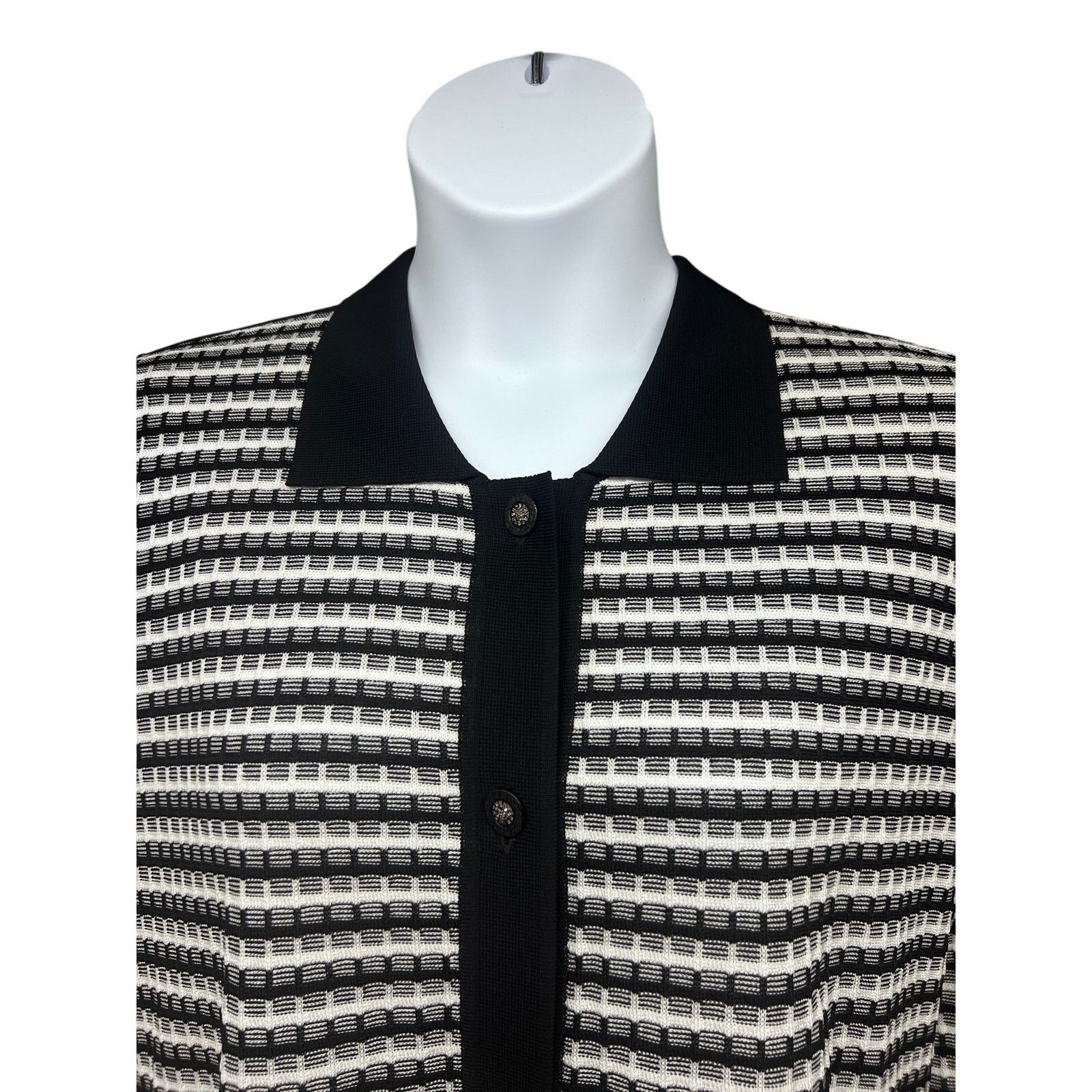 Vintage Misook Vintage 90s Black White Knit Button Shirt L Stretch Size L / US 10 / IT 46 - 4 Thumbnail