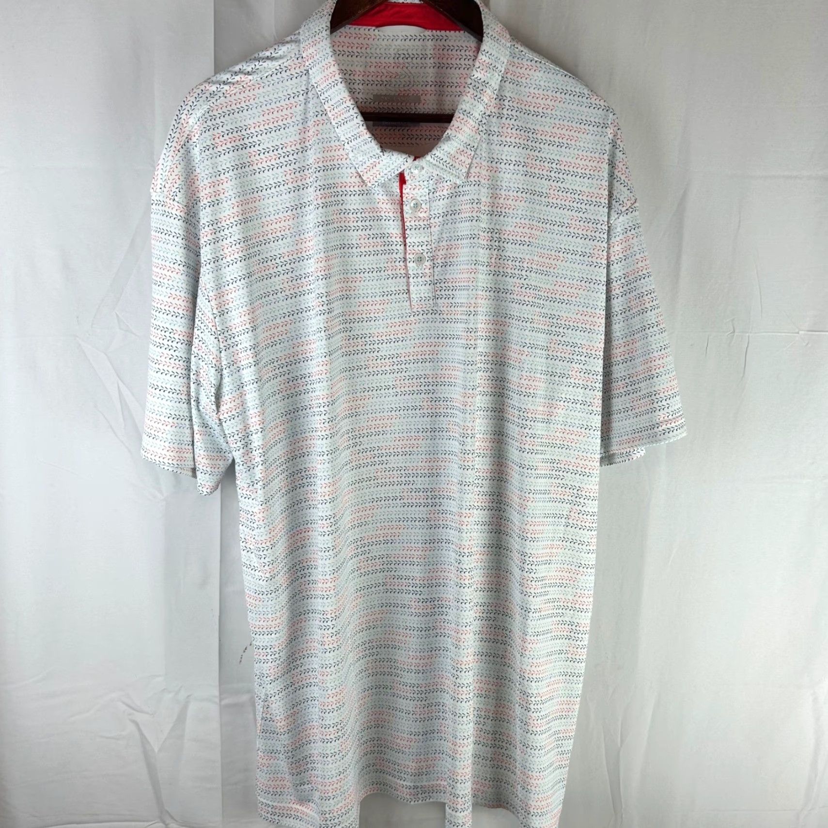 Vintage SWANNIES Mens 3XL White Geometric Print Polo Shirt Short Sleeve Golf Shirt Polo Size US XXL / EU 58 / 5 - 2 Thumbnail