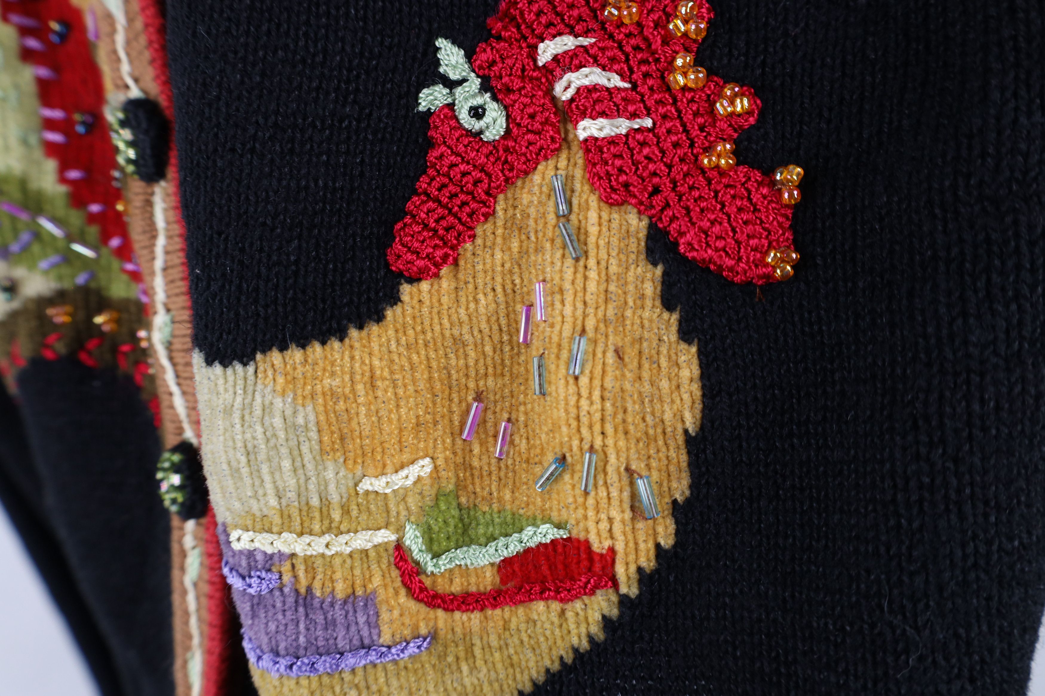 Vintage Vintage 90s Streetwear Embroidered Chicken Cardigan Sweater Size L / US 10 / IT 46 - 10 Thumbnail