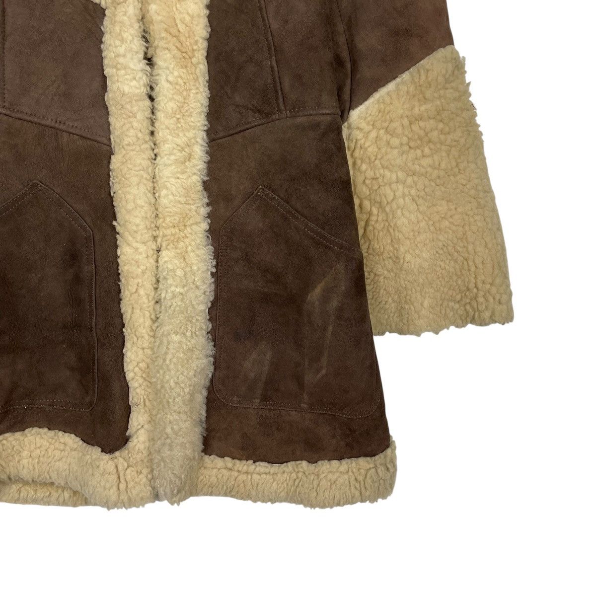 Japanese Brand Vintage Genuine Sheepskin Suede Leather Shearling Coat Size S / US 4 / IT 40 - 4 Thumbnail