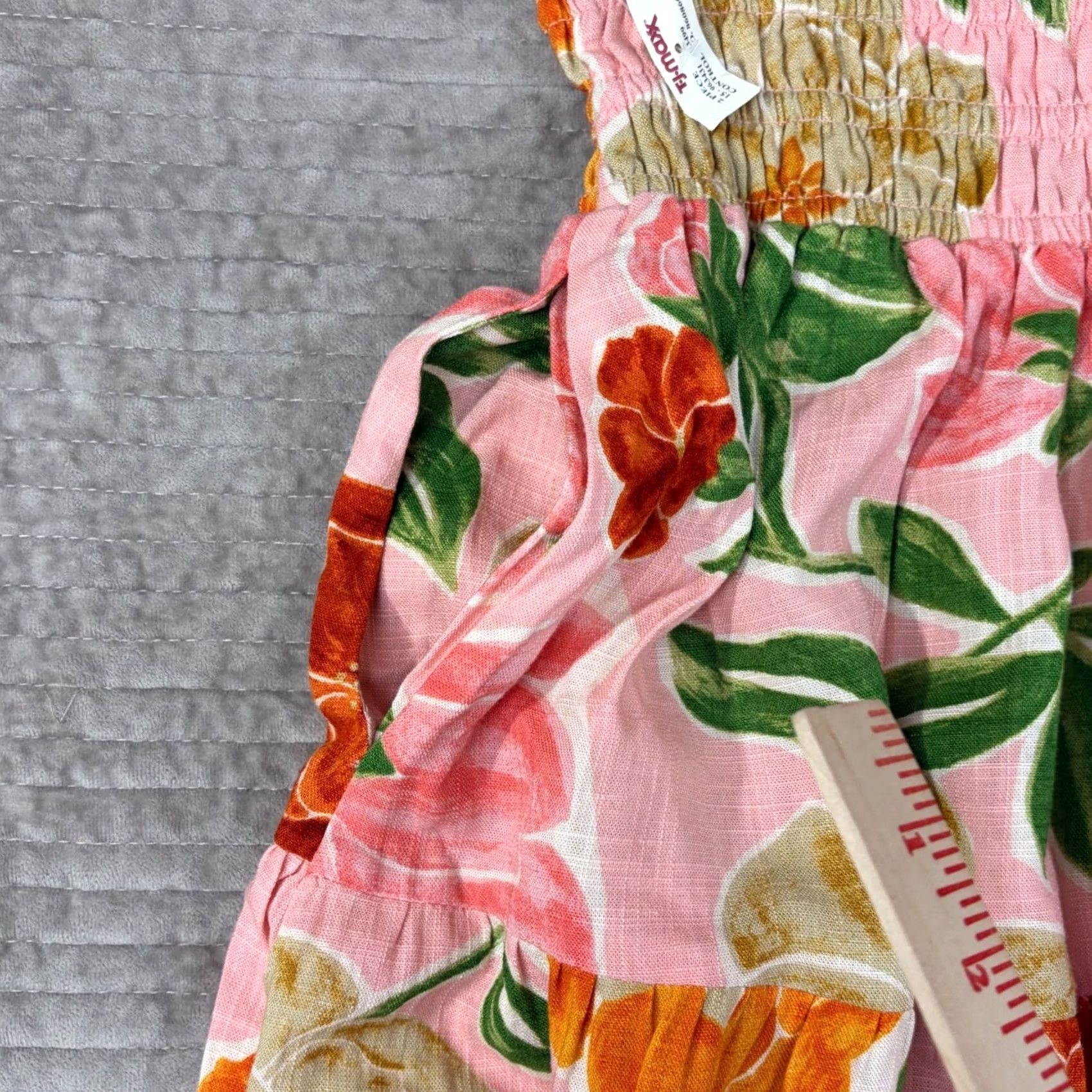 Vintage Paper Heart Floral Maxi Skirt XL Pink Linen Blend Smocked Tiered Boho Tropical Linen Rayon Smocked Elastic Waist Pockets Pink Floral Size 40" / US 18 - 7 Thumbnail