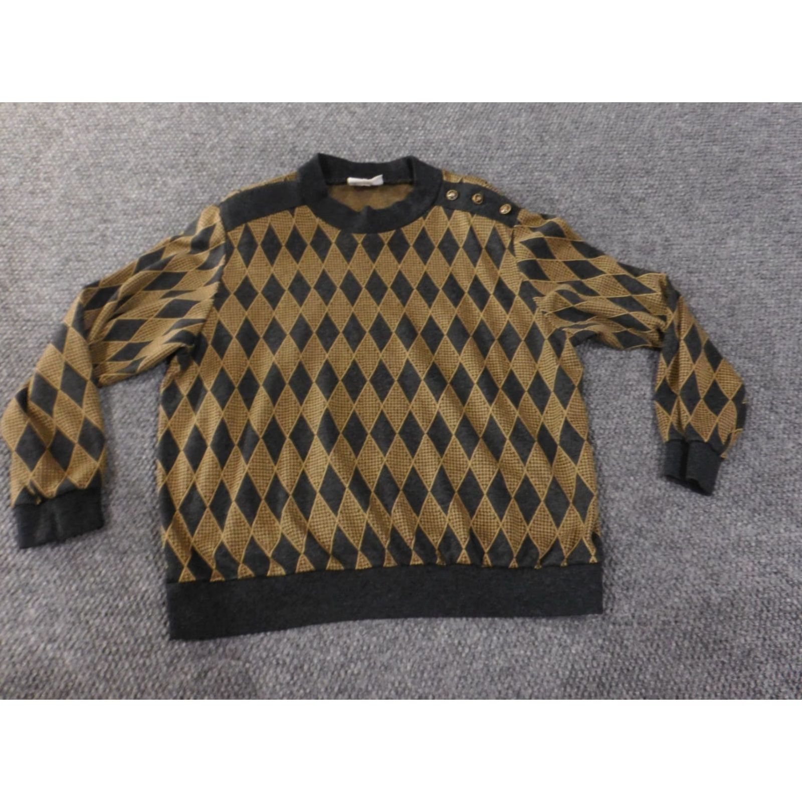 Vintage Alfred Dunner Sweater Geometric Casual Women L Brown USA Shoulder Pads Raglan Crew Neck Pullover Knit Cotton Ramie Vintage: No Size L / US 10 / IT 46 - 4 Thumbnail