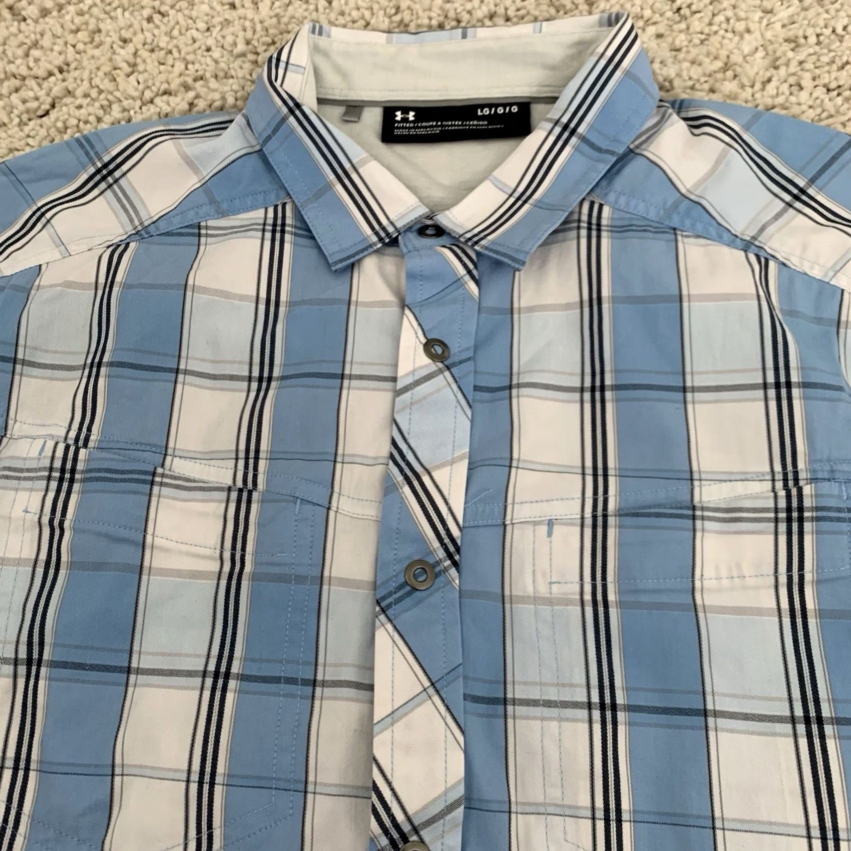 Under Armour Under Armour Shirt Mens Large Blue Plaid Woven Fishing Fitted Button Up HITCH Casual Collared Short Sleeve Activewear Pockets Breathable Mens Size US L / EU 52-54 / 3 - 3 Thumbnail