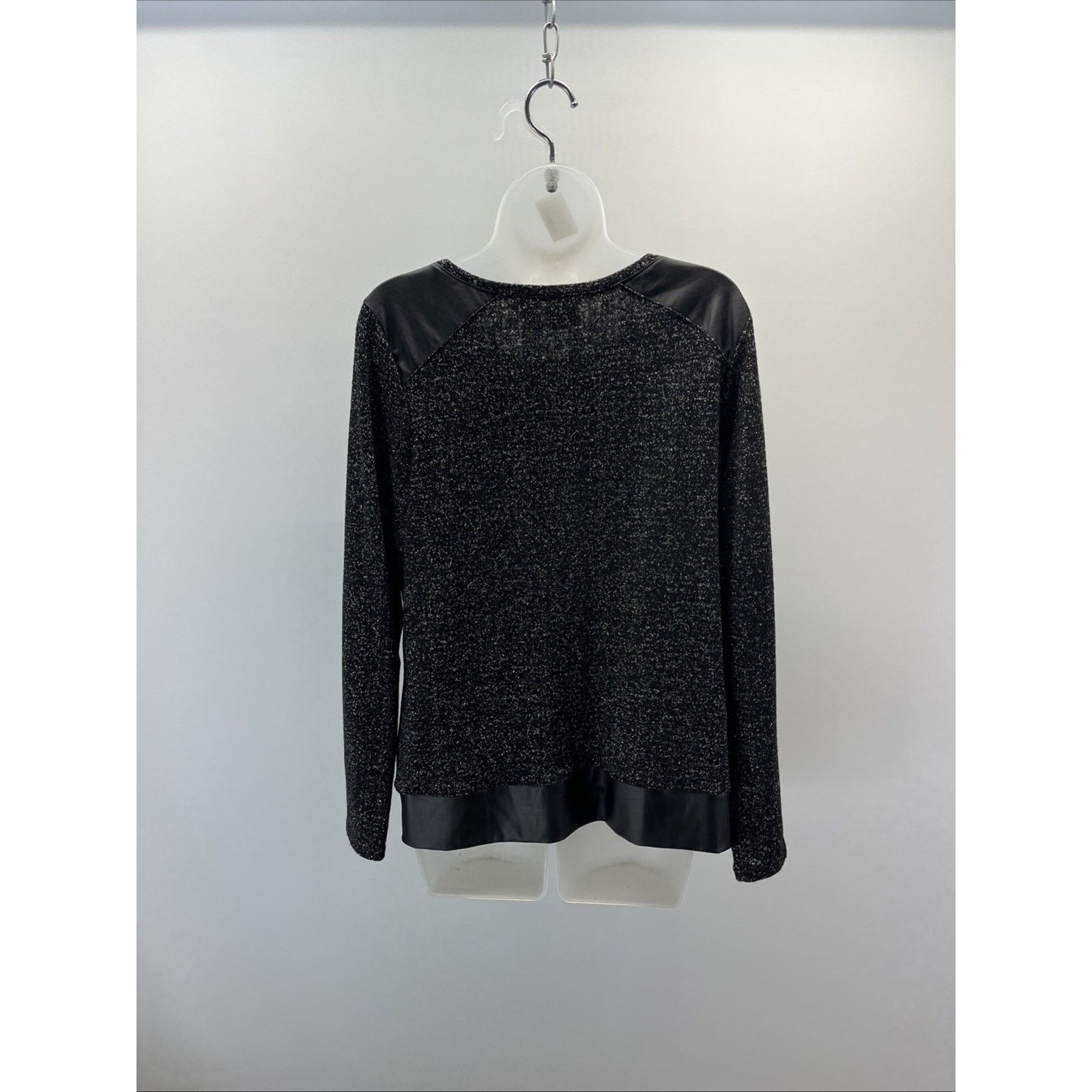 Chicos Chico's Womens Metallic Faux Leather Trim Blouse Size1 Black Size M / US 6-8 / IT 42-44 - 4 Thumbnail