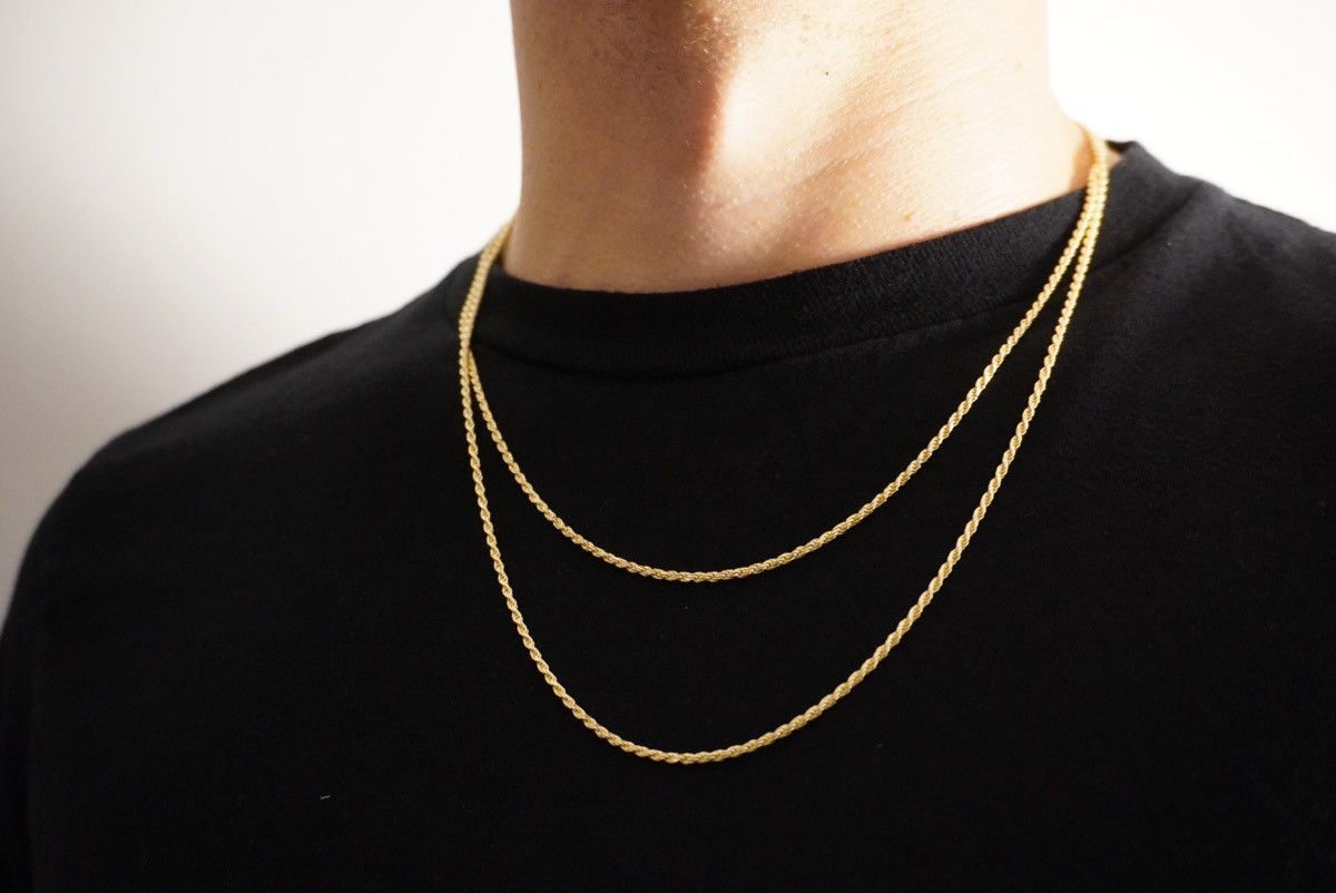 Jewelry Gold Chain 14k Gold Vermeil Rope Chain Set 2mm 20in & 22in Size ONE SIZE - 2 Thumbnail