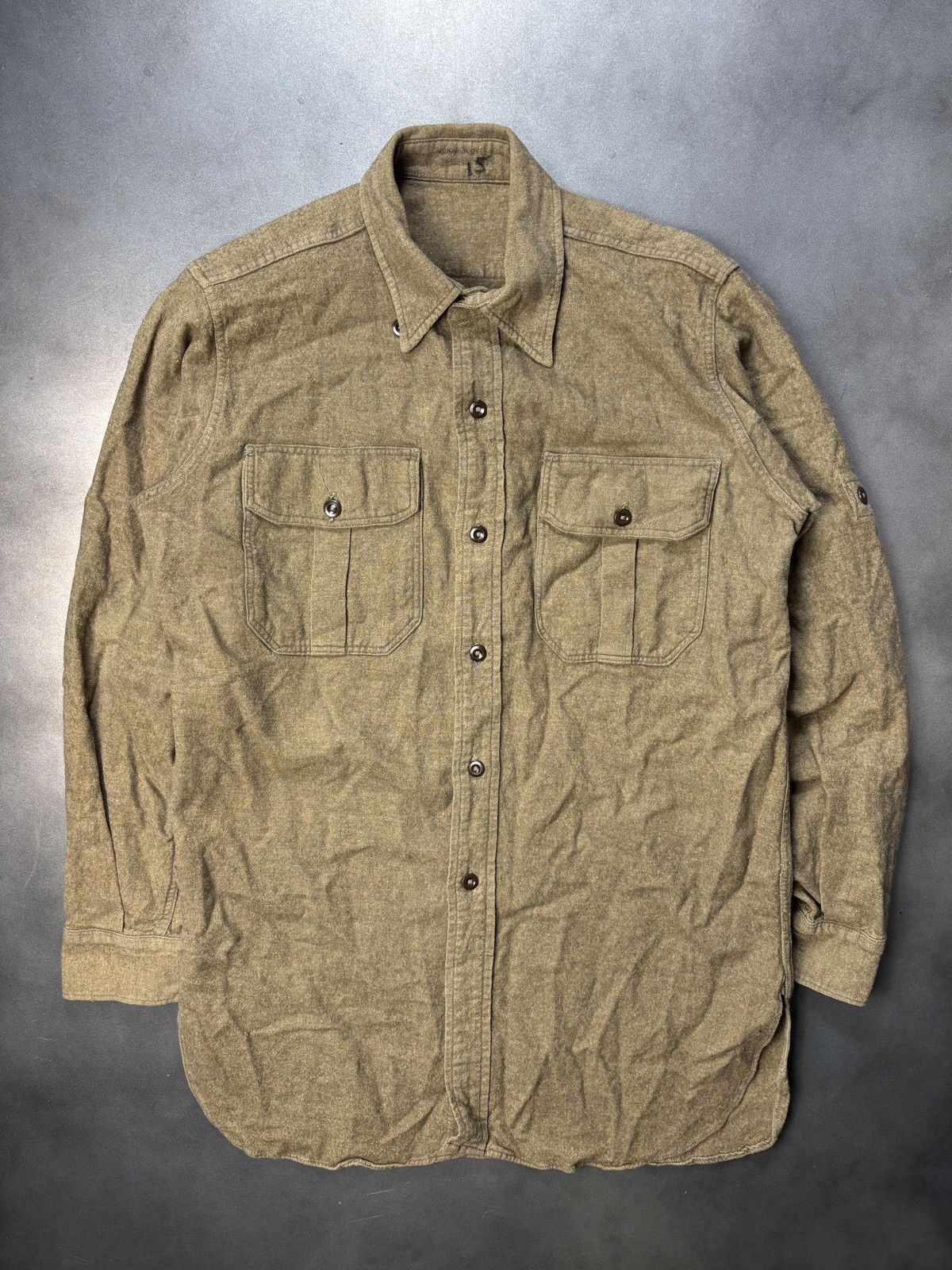 Vintage Vintage Wool Shirt WW2 Military WW1 Korea Vietnam Drab Army Size US S / EU 44-46 / 1 - 9 Thumbnail
