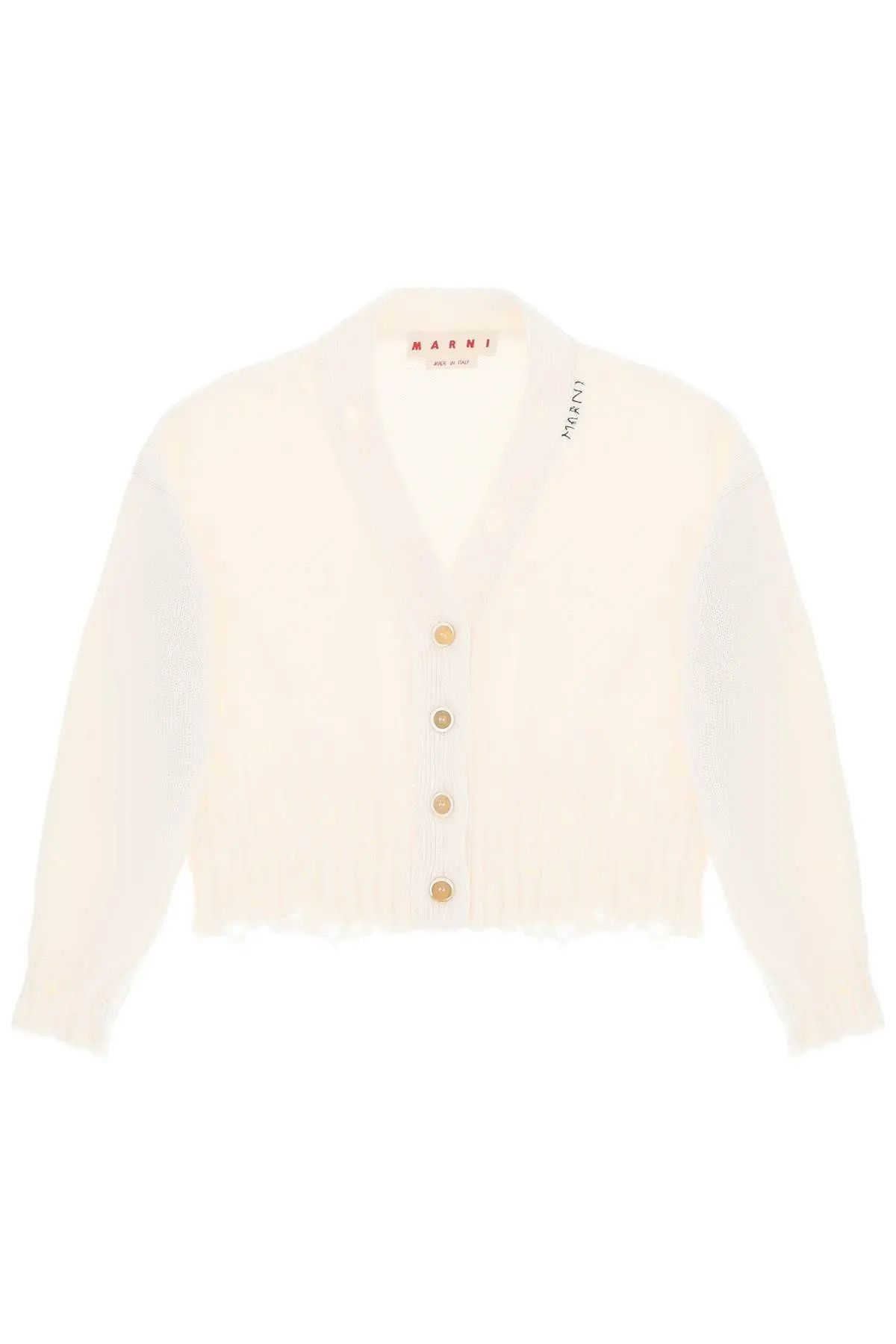 image of Marni O1S22I1N1223 Cropped Cardigan In White, Women's (Size Small)