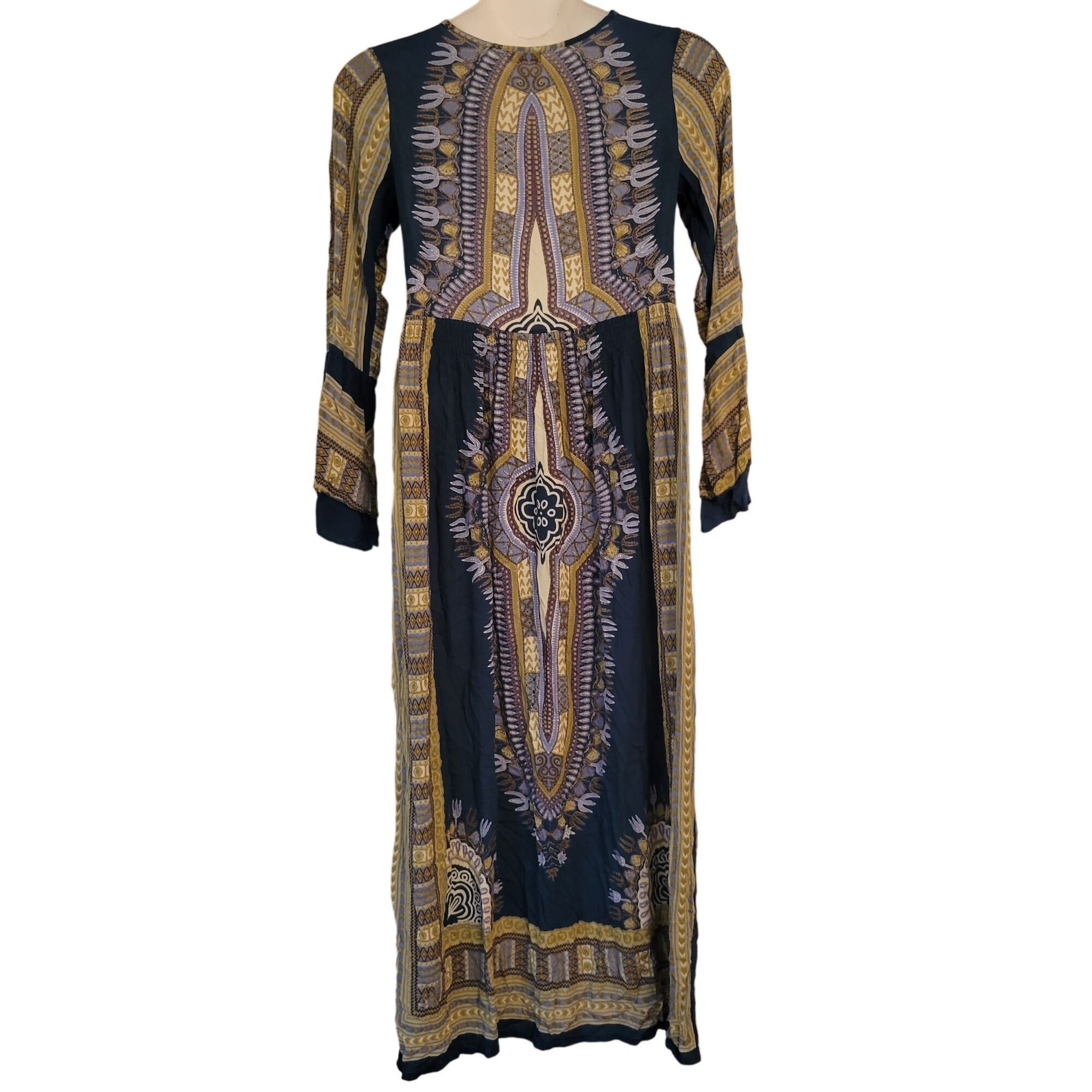 Vintage Earthbound Trading Boho Maxi Dress Ethnic Print Flared Sleev Size M / US 6-8 / IT 42-44 - 4 Thumbnail