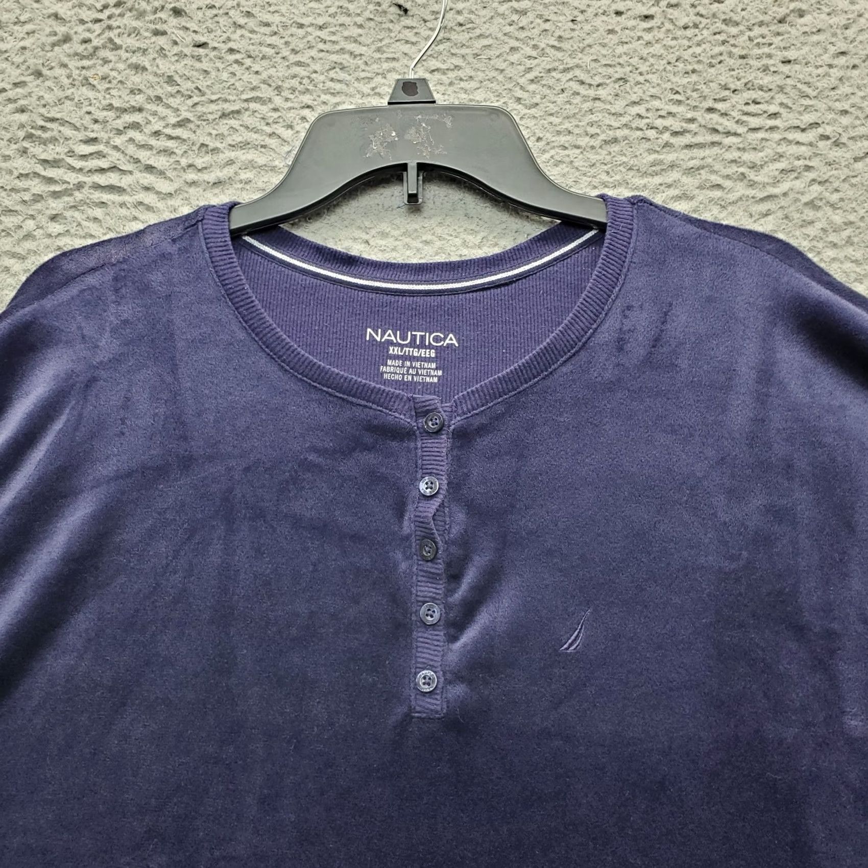 Nautica Nautica Womens XXL Velour Long Sleeve Henley Shirt Top Purple Oversized Casual Shirt Size XXL / US 16-18 / IT 52-54 - 7 Thumbnail