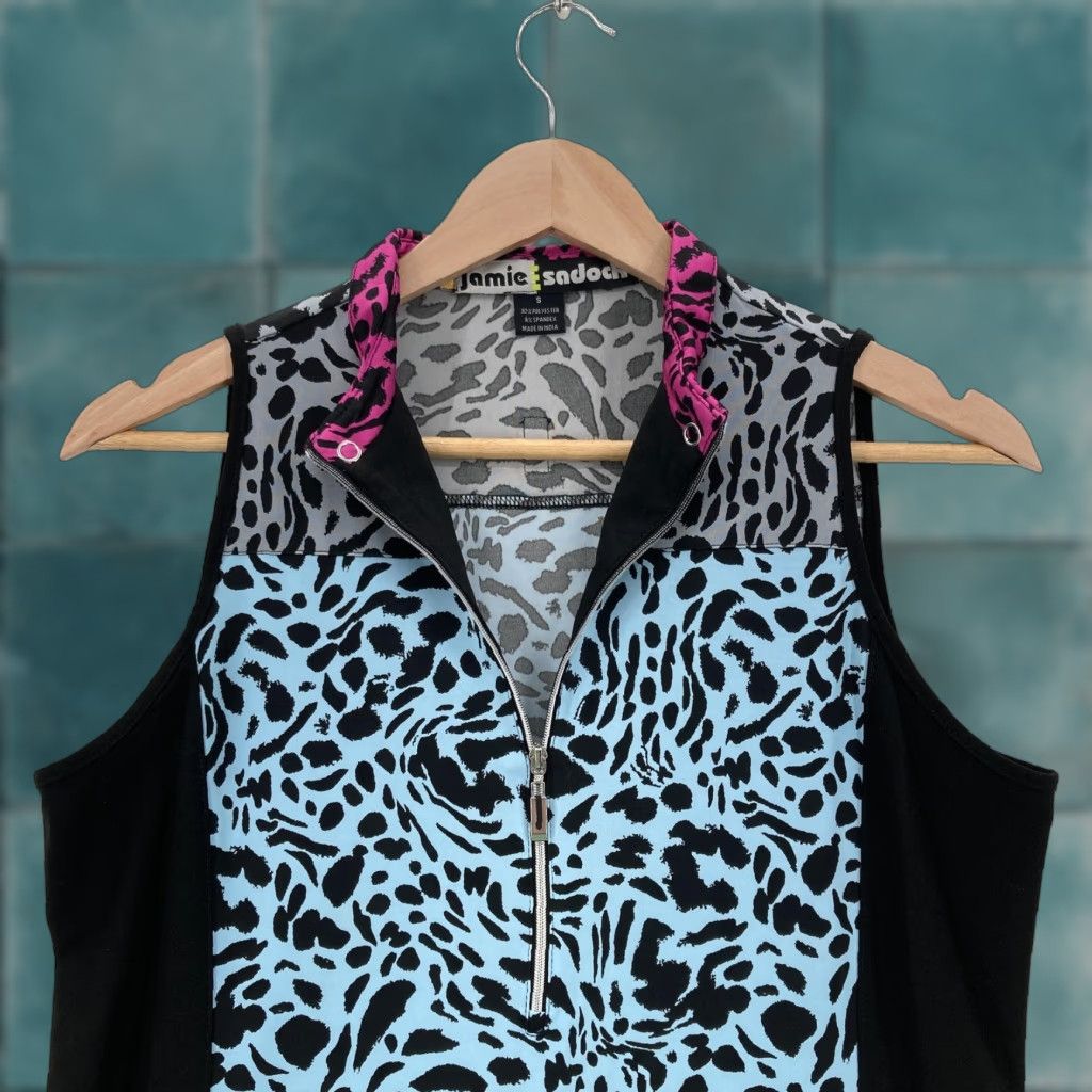 Vintage Jamie Sadock Shirt Womens Small Blue Animal Print Sleeveless Zip Mock Neck Golf Size S / US 4 / IT 40 - 1 Thumbnail