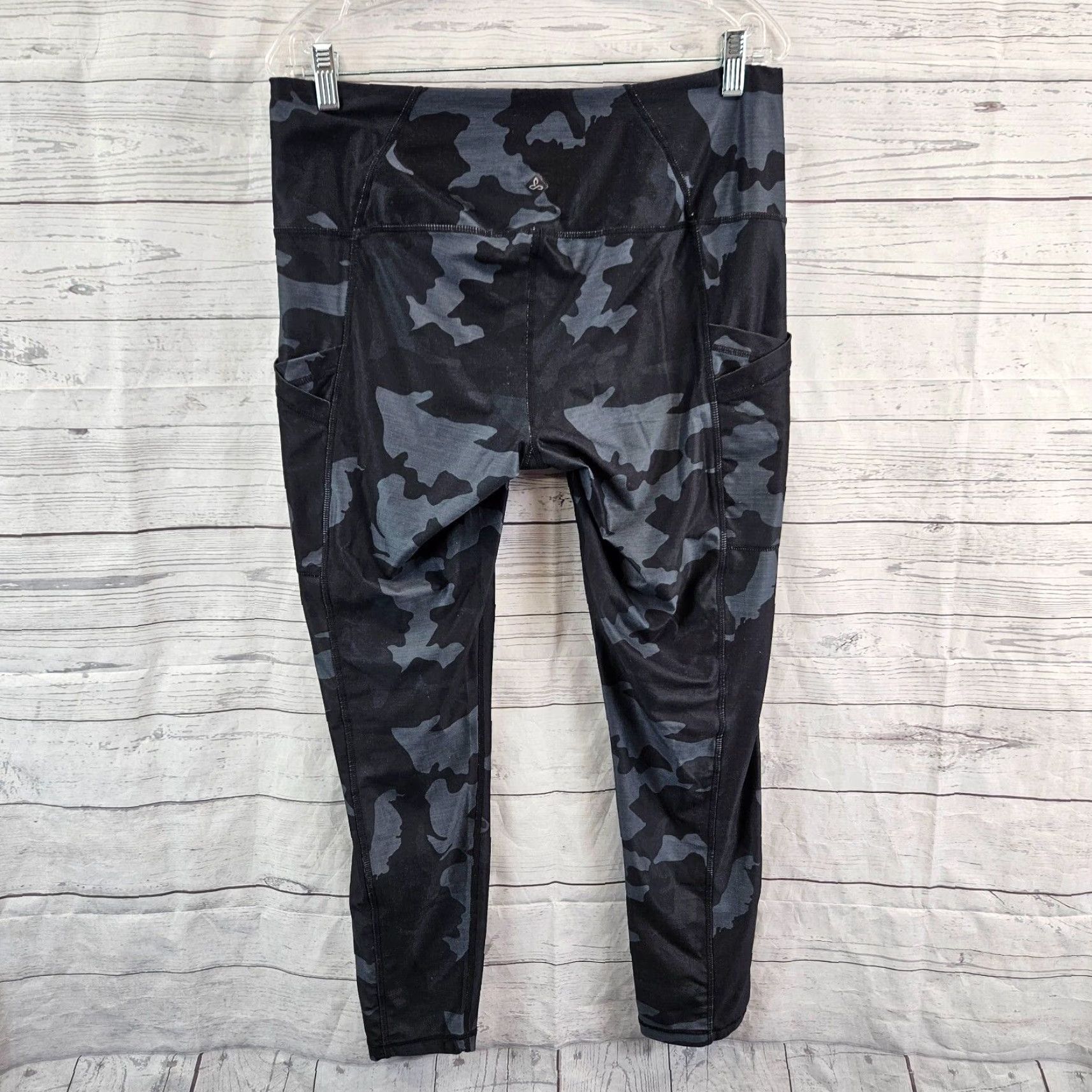 Prana VINTAGE Prana Womens Leggings 1X Black Gray Camo Pull On Pockets Size 40" / US 18 - 3 Thumbnail