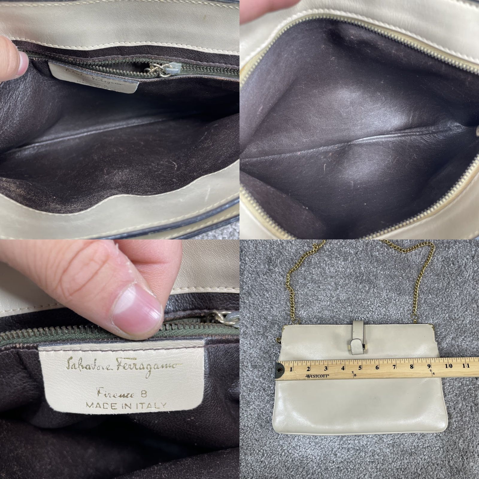 Salvatore Ferragamo SALVATORE FERRAGAMO VINTAGE Shoulder Bag Womens Medium White Leather Chain Strap Zip Closure Casual Outdoor Size ONE SIZE - 8 Thumbnail