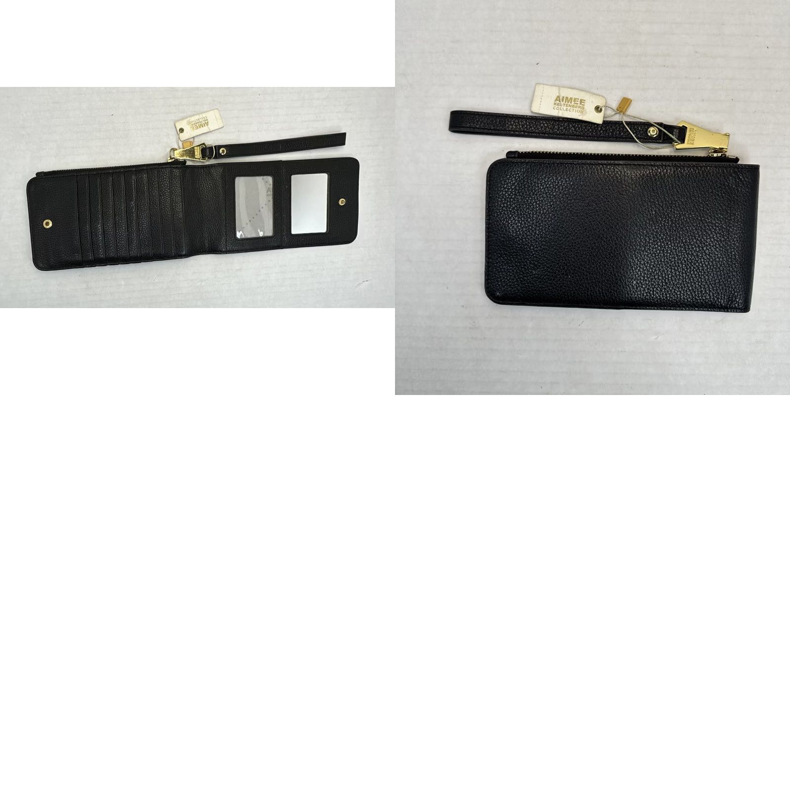 Vintage Aimee Kestenberg Wallet Wristlet Black Genuine Leather Flip Zip Snap 10 Card Slot Mirror ID Womens Leather Wristlet Size ONE SIZE - 8 Thumbnail