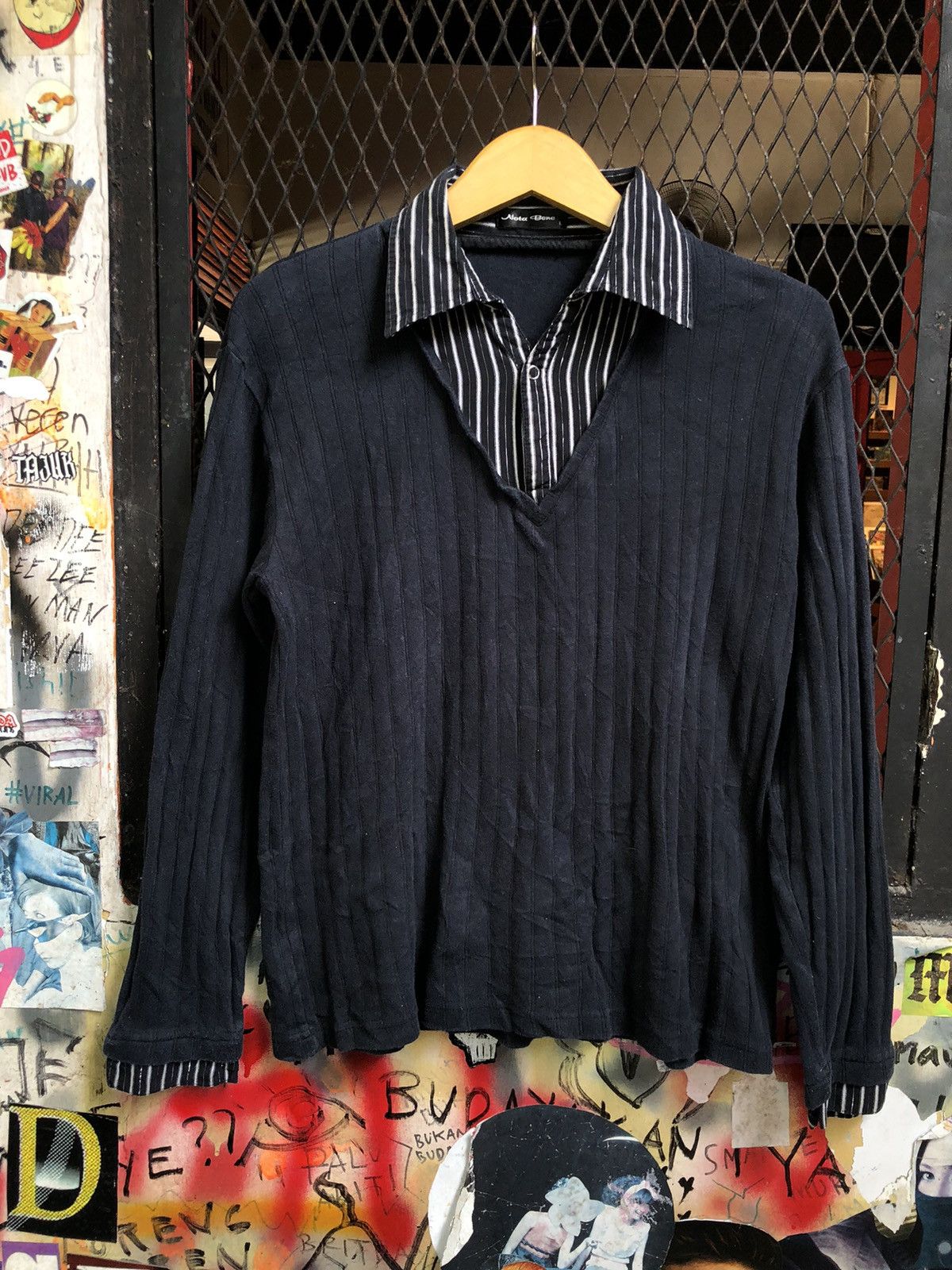 image of If Six Was Nine x Le Grande Bleu L G B Japanese Nota Bene Double Layer Long Shirt in Blue Stripe (S