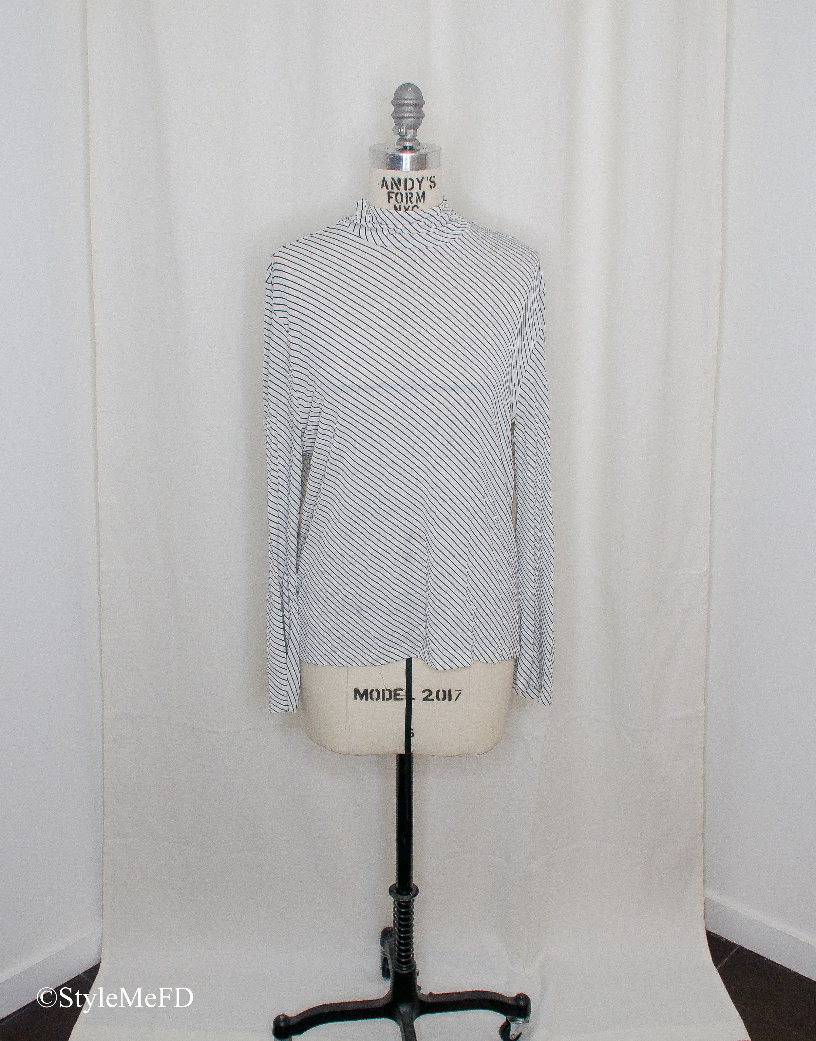 image of Balenciaga - White/black Striped Turtleneck With Cutout - Xl, Women's