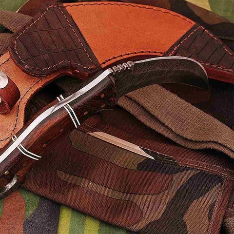 Handmade × Other Damascus Two Side Blade Karambit Knife with Rosewood Handle Size ONE SIZE - 2 Thumbnail