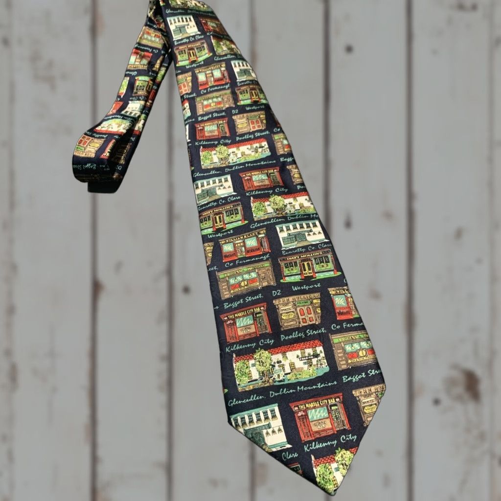 Vintage VINTAGE Traditional Craft Silk Tie - Pubs of Ireland - Multicoloured - Mens Size ONE SIZE - 1 Thumbnail