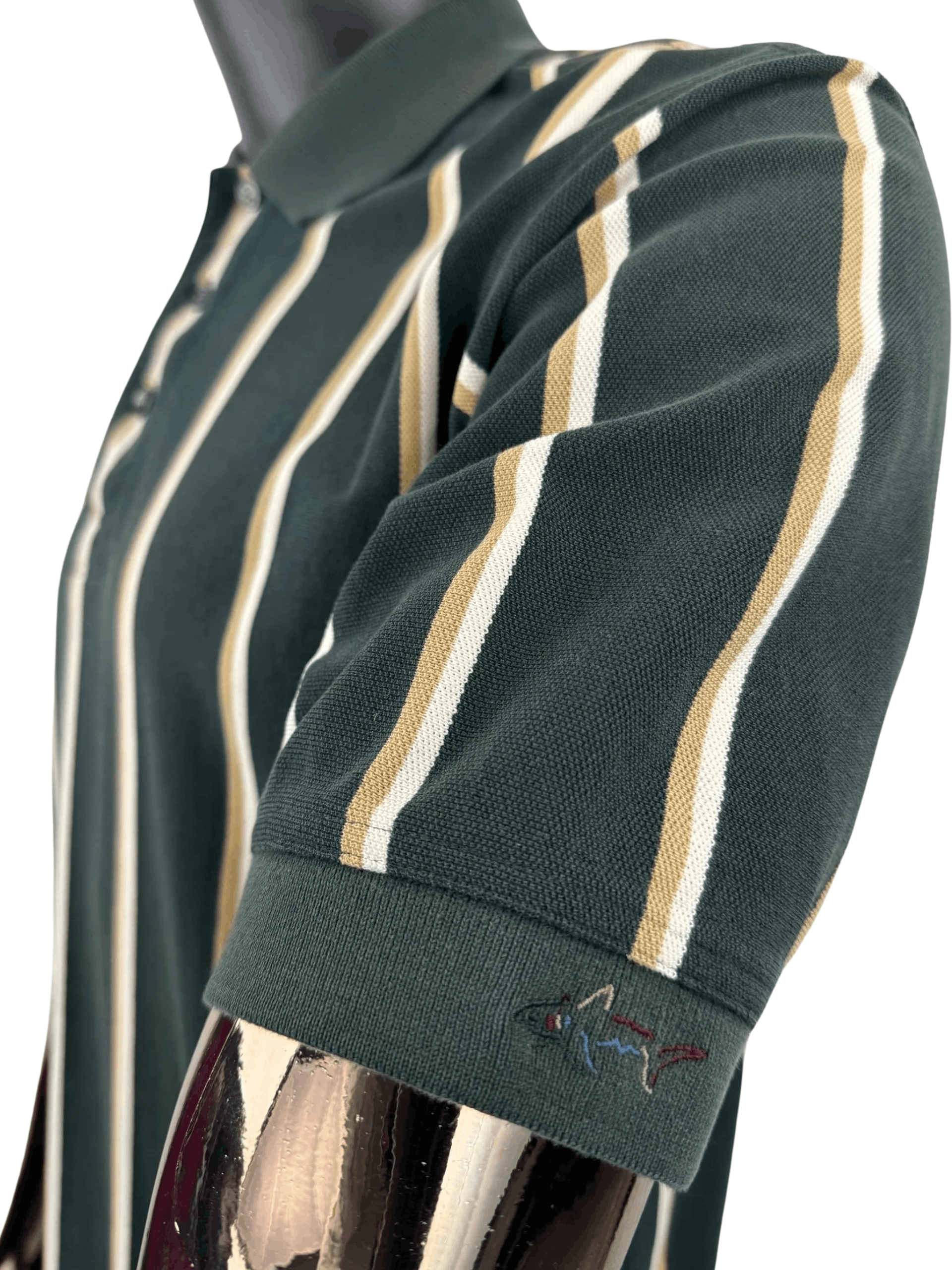 Greg Norman VTG Greg Norman Striped Polo Shirt Green White Tan Golf Polo Size US M / EU 48-50 / 2 - 3 Thumbnail