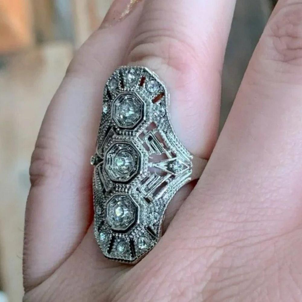 Designer Vintage 925 Sterling Silver European Cut Art Deco Ring Size ONE SIZE - 10 Thumbnail