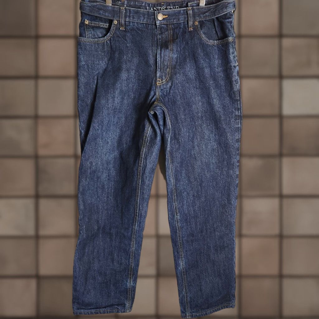 Lands' End VINTAGE Lands' End Mens Comfort Waist Flannel-Lined Straight Leg Jeans-Size 38x30 Blue Cotton 5-Pocket Regular Workwear Mens Size US 38 / EU 54 - 1 Thumbnail
