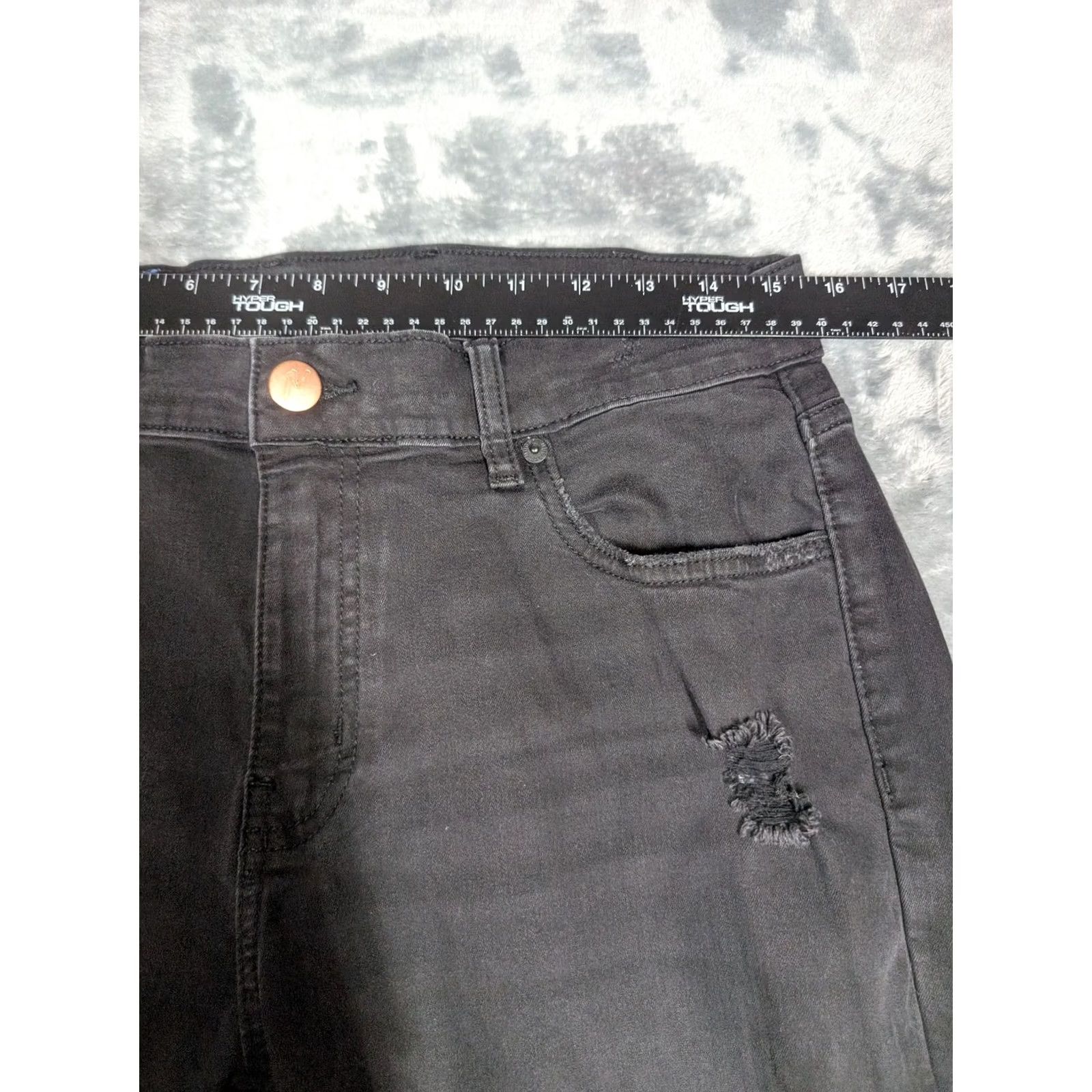Denime Mugsy AXES Jeans Mens 33x32 Black Distressed Slim Straight Stretch Denim Pants Distressed Logo Casual Denim Jeans Mens 33x32 Size US 33 - 2 Thumbnail