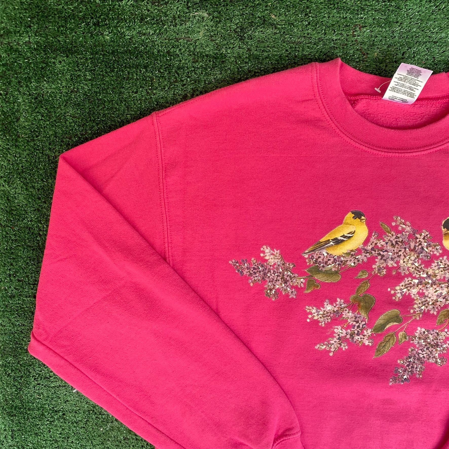 Gildan Vintage Y2K Birds Flowers Sweatshirt Cute Pink Nature Floral Size US M / EU 48-50 / 2 - 2 Thumbnail