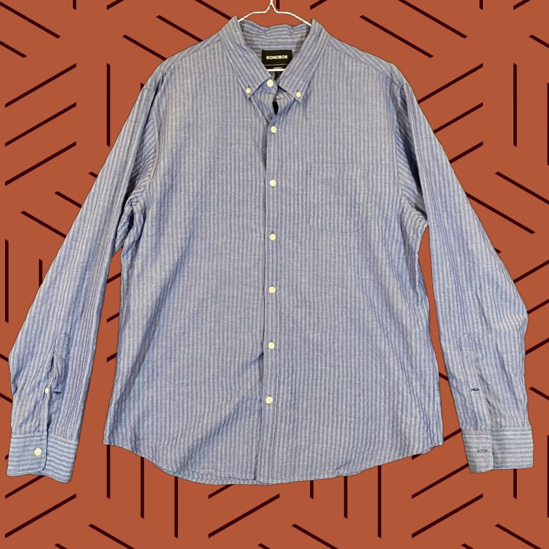 Bonobos Bonobos Shirt Mens XL Standard Fit Blue Striped Button Up Outdoors L/S Casual Button-Up Size US XL / EU 56 / 4 - 1 Thumbnail