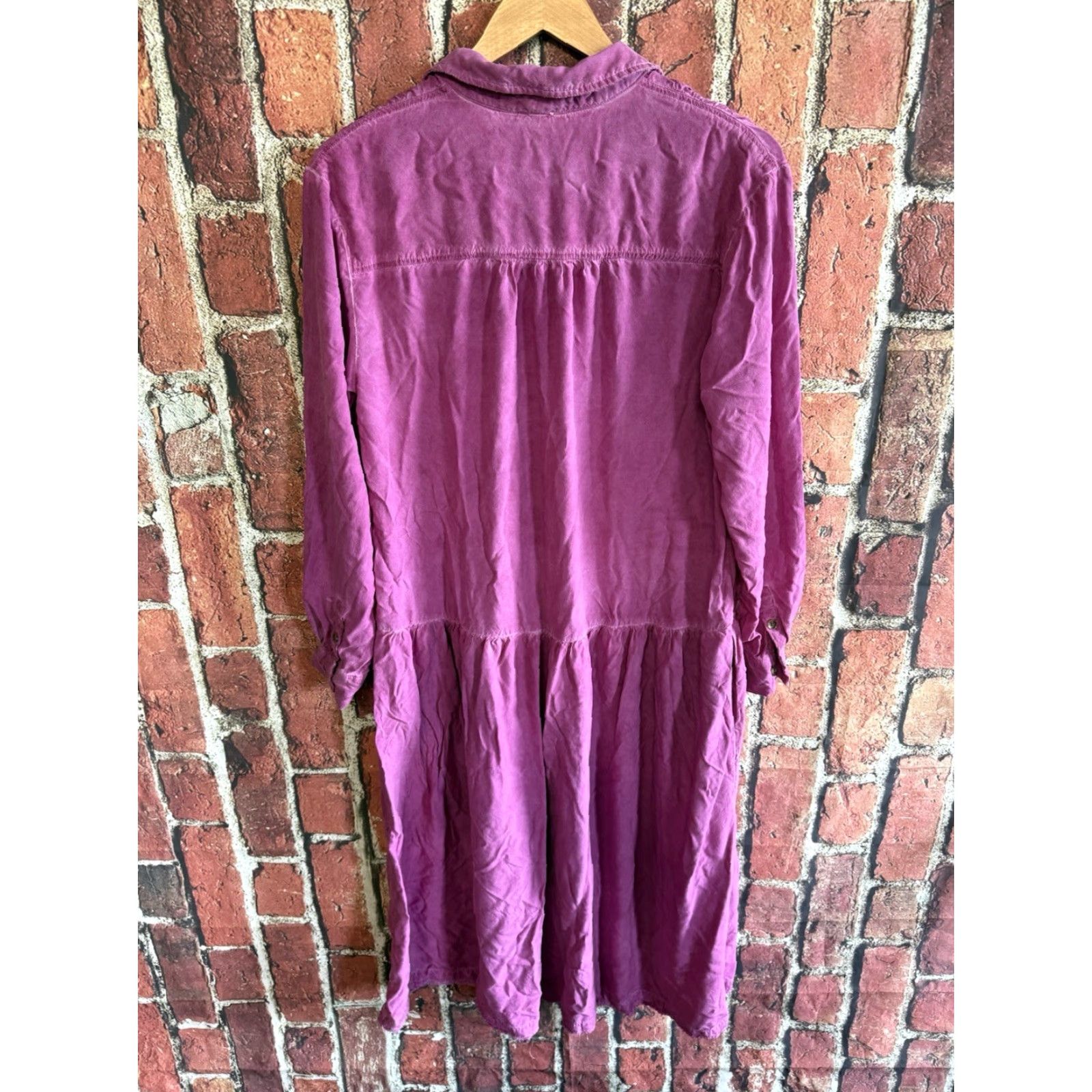 Vintage Pilcro by Anthropologie Womens Purple Short Sleeve Shirt Dress M Button Up Solid Long Style: Shirt Dress (no extra punctuation) Size M / US 6-8 / IT 42-44 - 2 Thumbnail