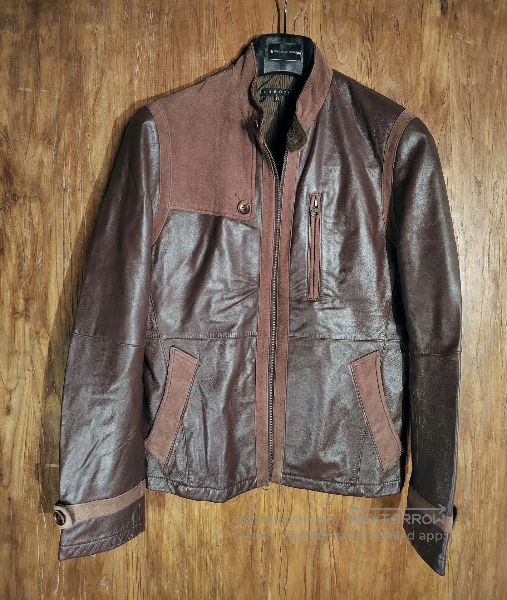 Theory Brown Leather Jacket with Metal Zip. Size US M / EU 48-50 / 2 - 1 Thumbnail
