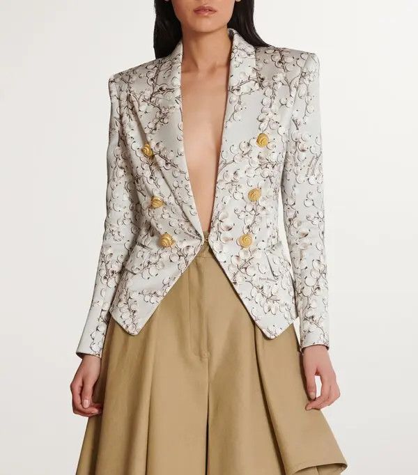 Balmain o1s1wg111025 Redcurrant Print Blazer in Multicolor Size L / US 10 / IT 46 - 6 Thumbnail