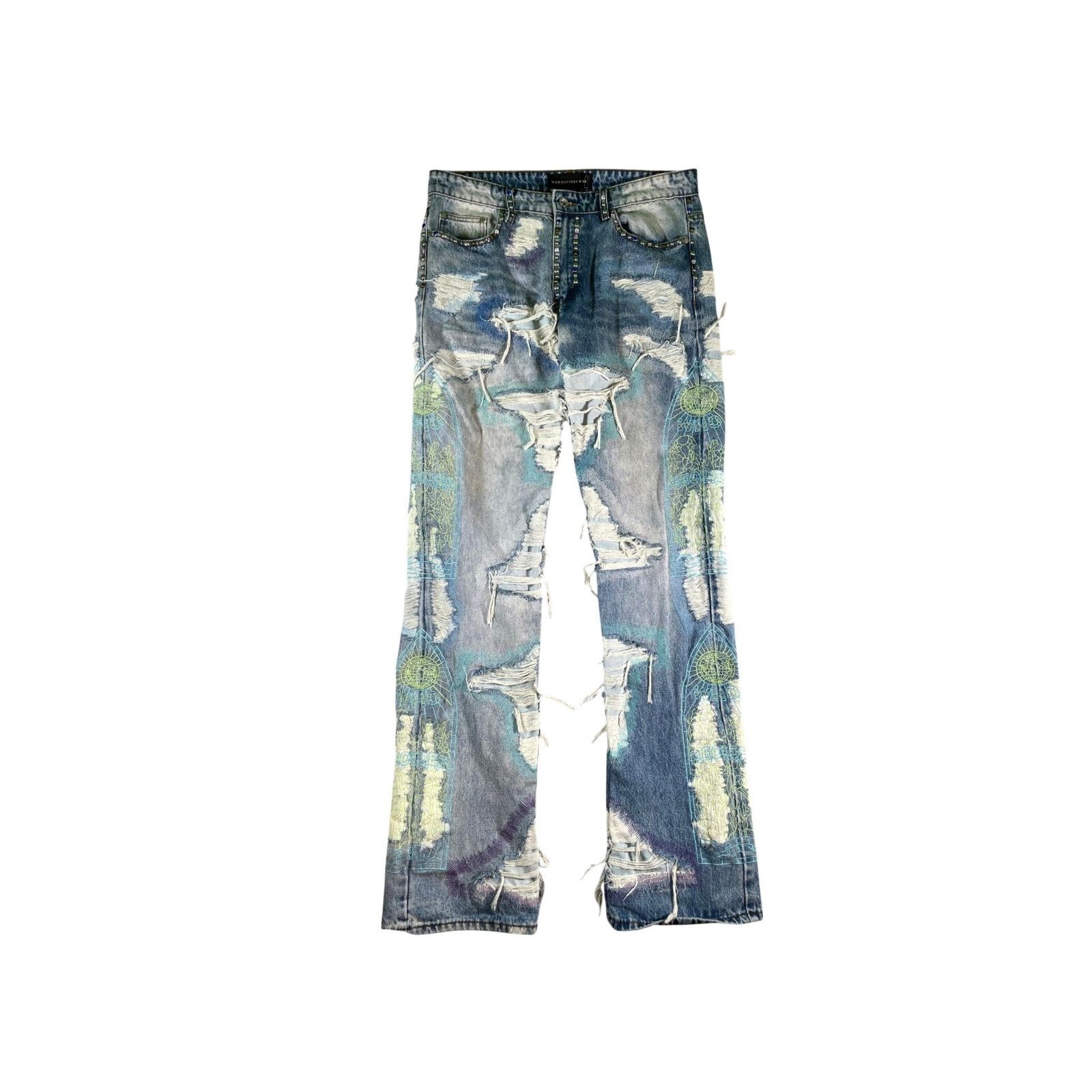 Who Decides War Who Decides War Studded Light Wash & Multicolor Jeans Size US 34 / EU 50 - 1 Thumbnail