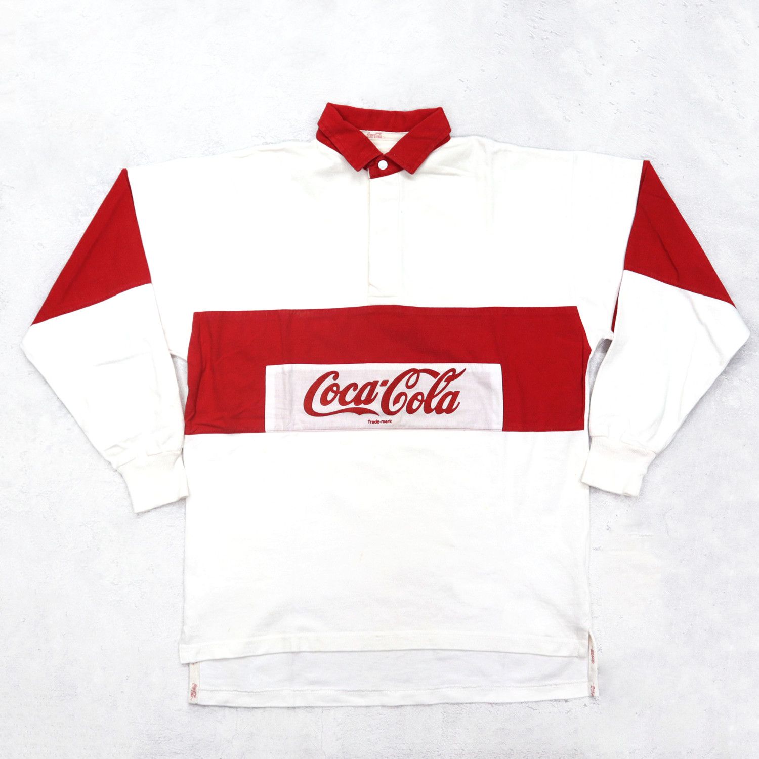 COCA COLA Big Logo Polo Rugby Shirt Long Sleeve