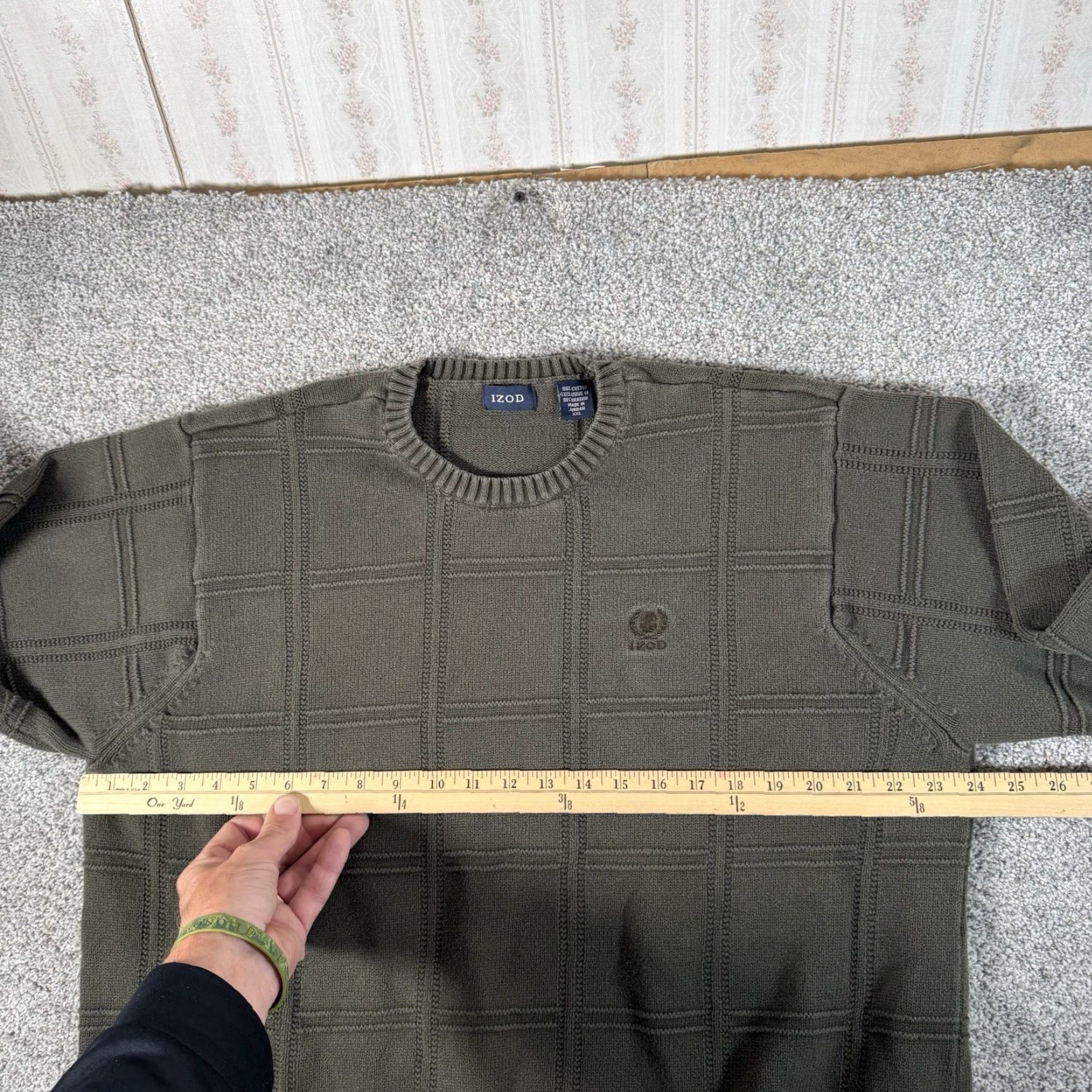 Izod VINTAGE IZOD Sweater Men XXL Green Textured Grid Preppy Hip Hop Streetwear Mens Size US XXL / EU 58 / 5 - 3 Thumbnail