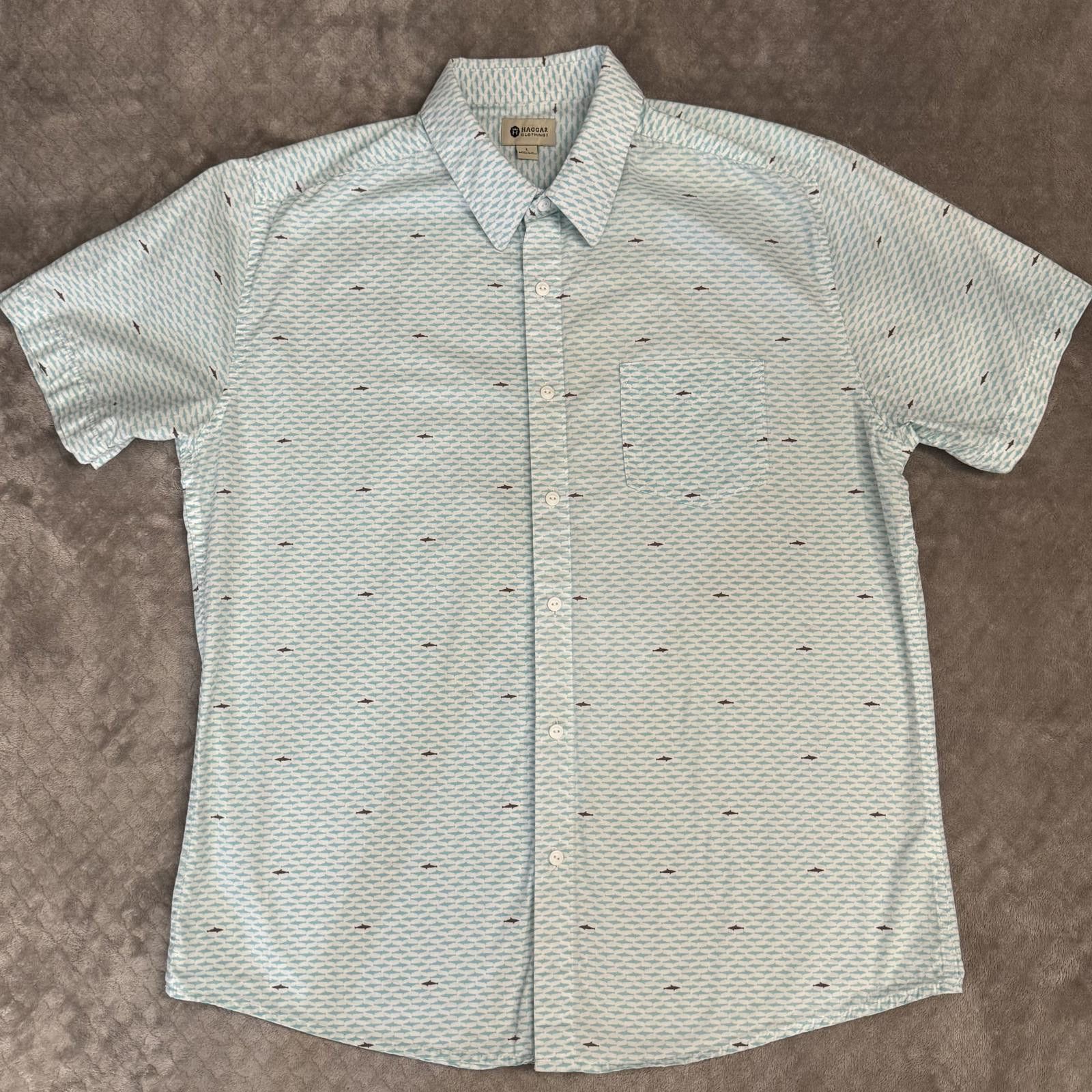 Haggar Haggar Men's Shark Print Short Sleeve Button Up Size US L / EU 52-54 / 3 - 3 Thumbnail