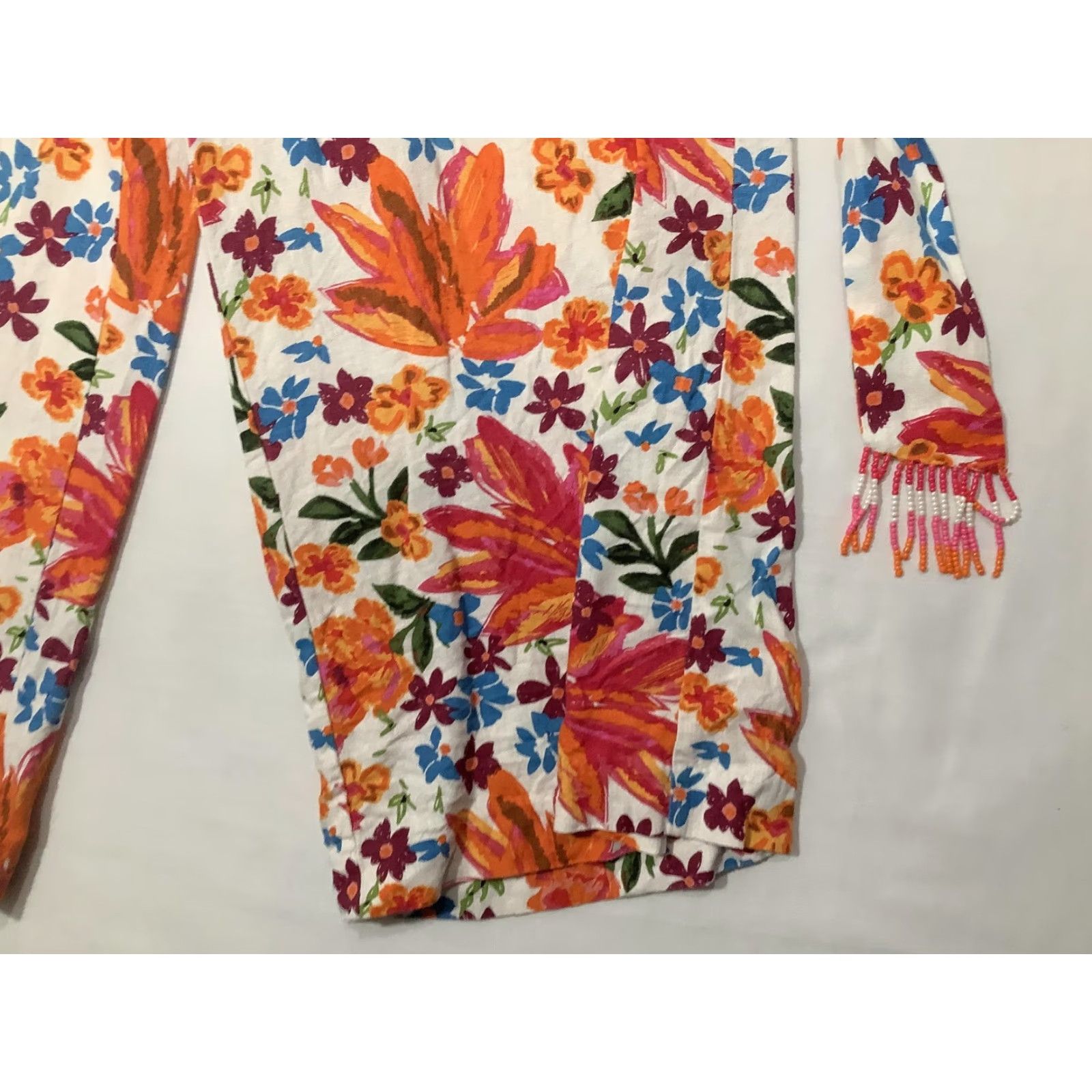 Joie Joie Pants Womens 8 Multicolor Floral Linen Blend Wide-Leg Crop Beaded Tassel Belted Pockets Boho 90s? Size 30" / US 8 / IT 44 - 4 Thumbnail