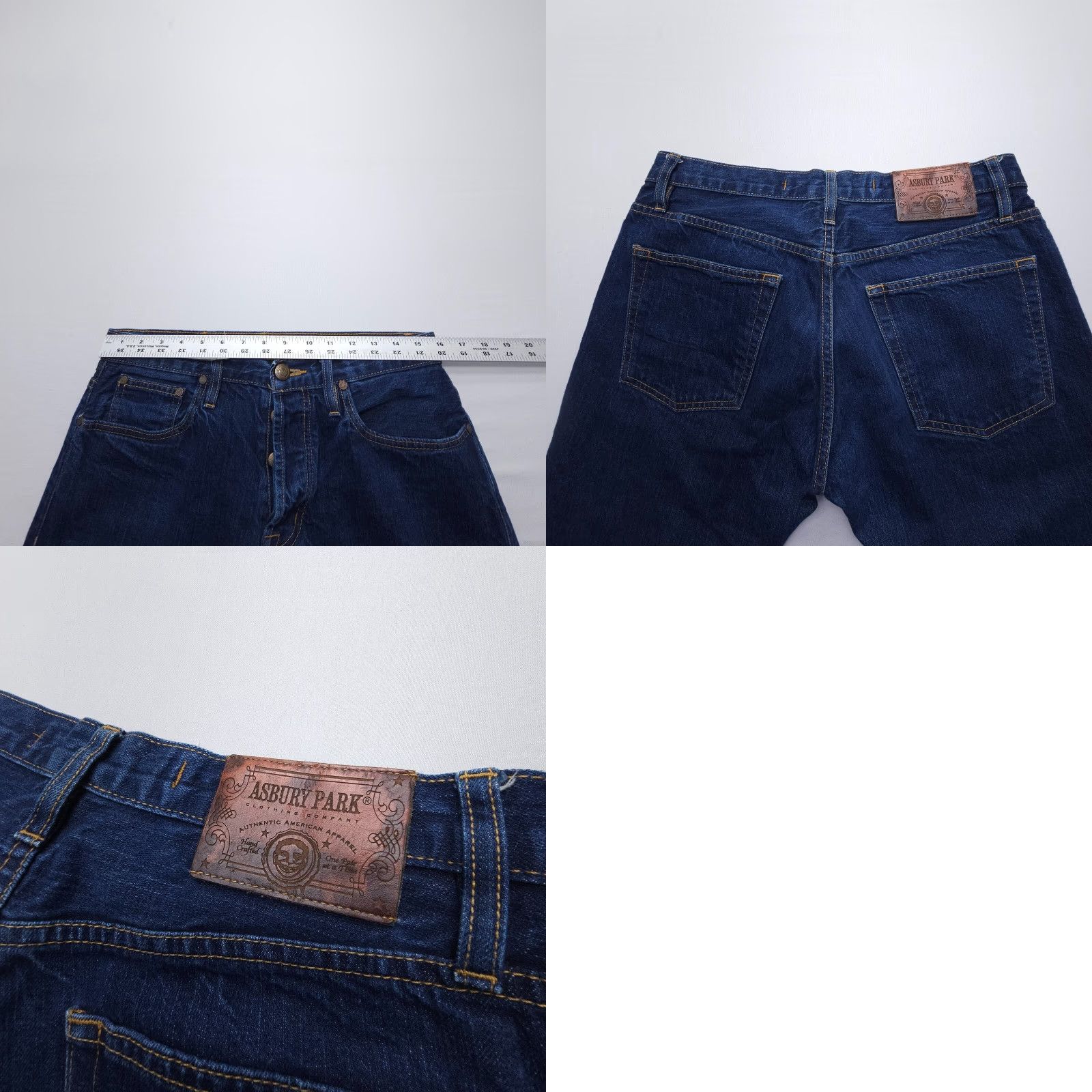Vintage Asbury Park Jeans Mens 32 x 32 Button Fly Dark Blue 5-Pocket Denim Regular Straight USA 1874 Monte Carlo Selvedge Size US 32 / EU 48 - 8 Thumbnail