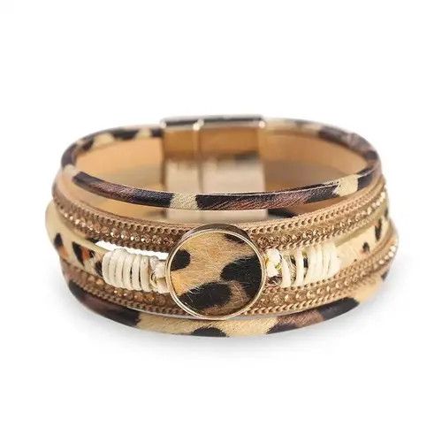Jewelry × Vintage Multilayer Wide Animal Cheetah Print Leather Wrap Bracelet Size ONE SIZE - 1 Thumbnail
