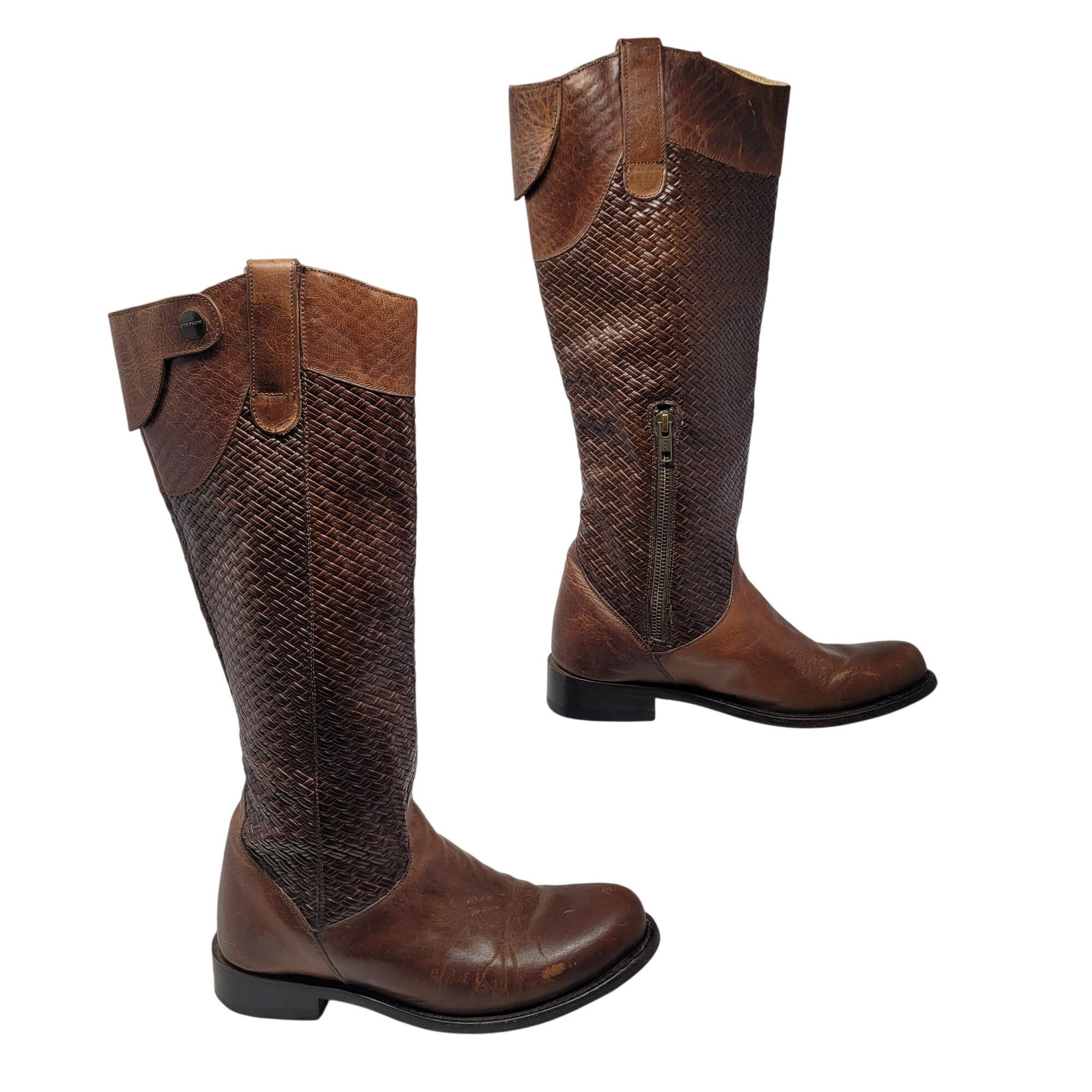 Stetson Vtg Stetson Knee-High Brown Woven Leather Equestrian Boots S Size US 8.5 / IT 38.5 - 10 Thumbnail