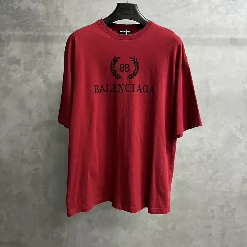 Balenciaga Red Logo Print Short Sleeve T-Shirt - dmc