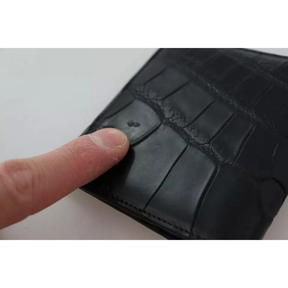 Dolce & Gabbana Dolce & Gabbana Black Exotic Leather Bifold Card Holder Wall Size ONE SIZE - 8 Thumbnail