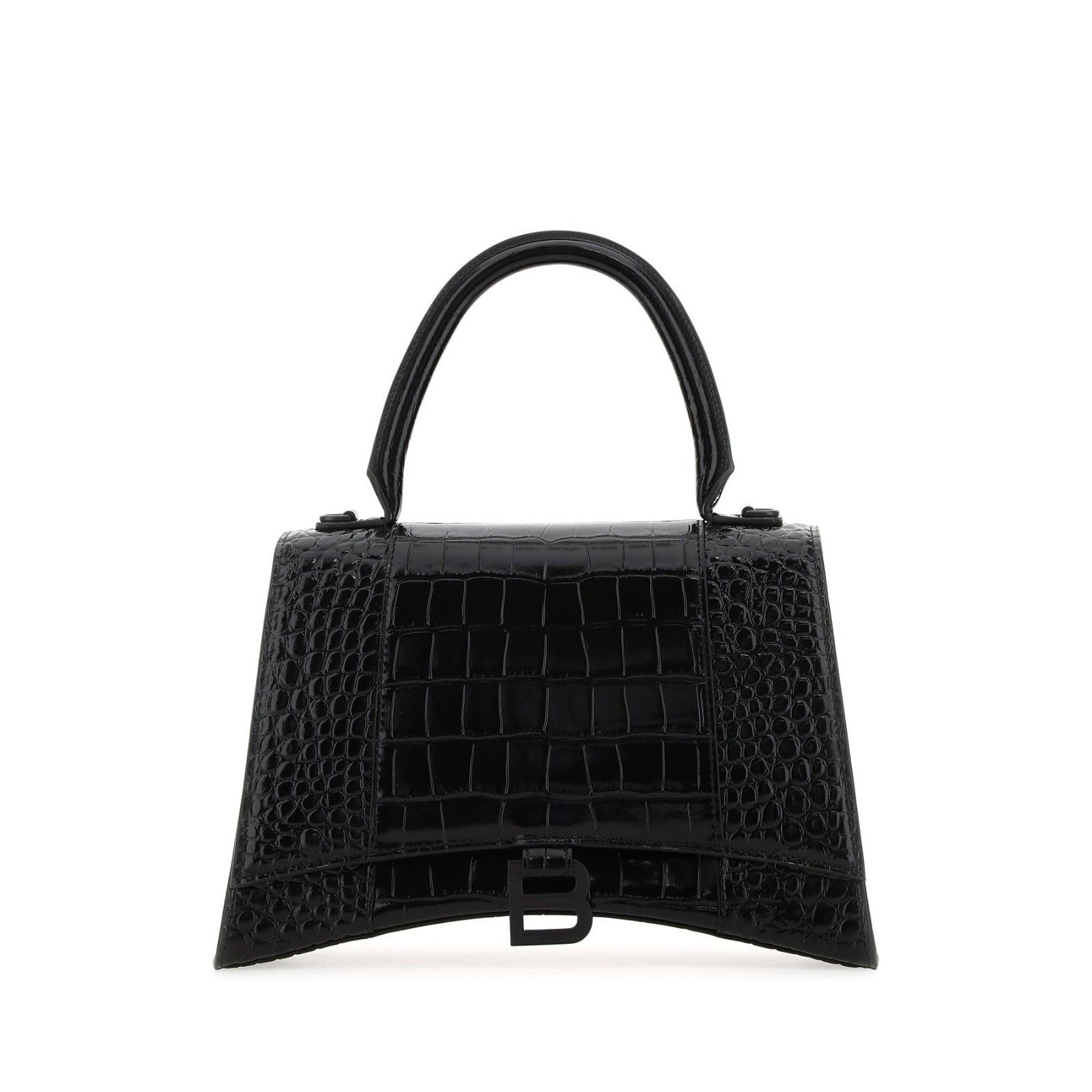 BALENCIAGA Hourglass Medium Black Shiny Leather Shoulder Bag
