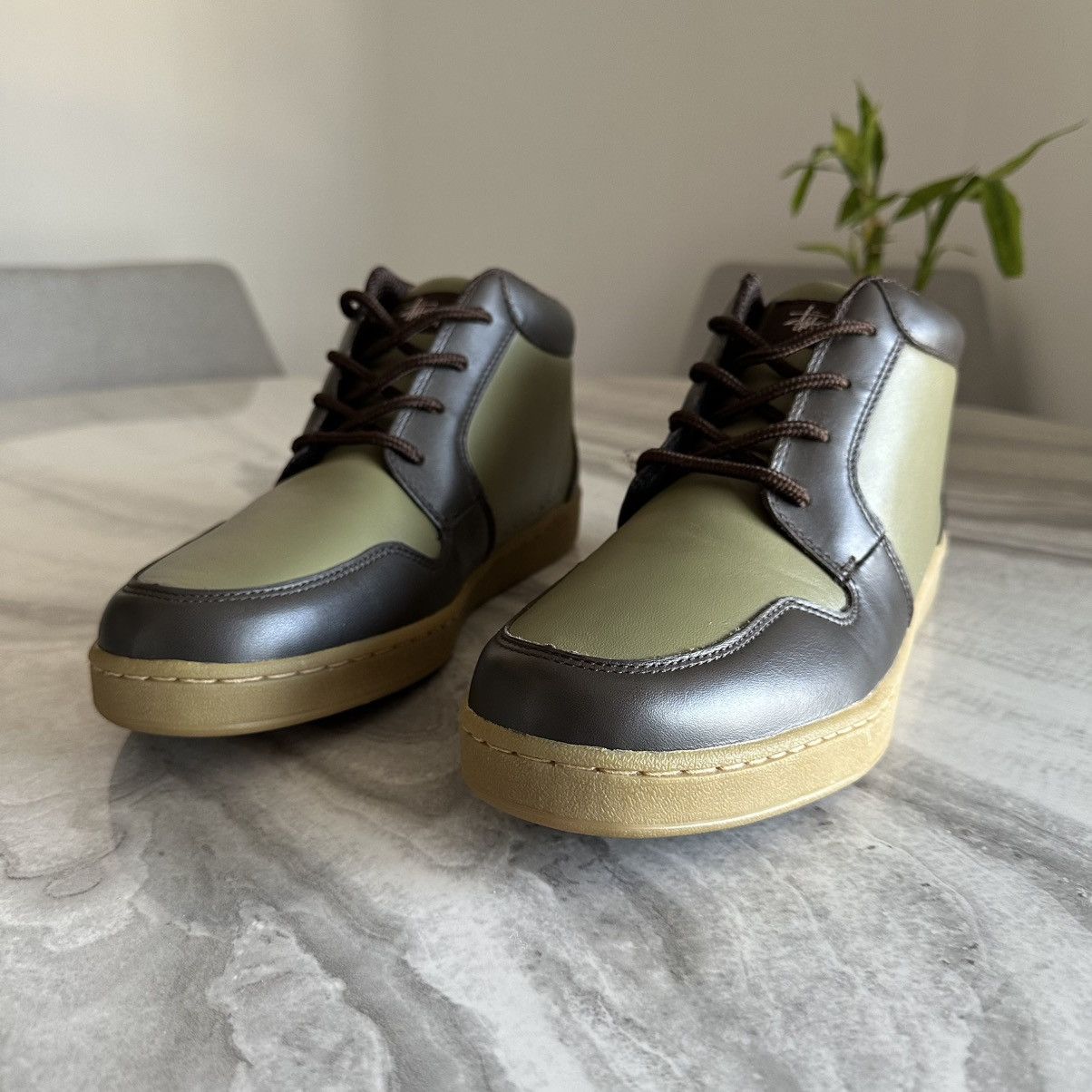 Stussy Vintage Stussy Imperial Olive Brown Leather Mid Top Sneakers Size US 10.5 / EU 43-44 - 3 Thumbnail