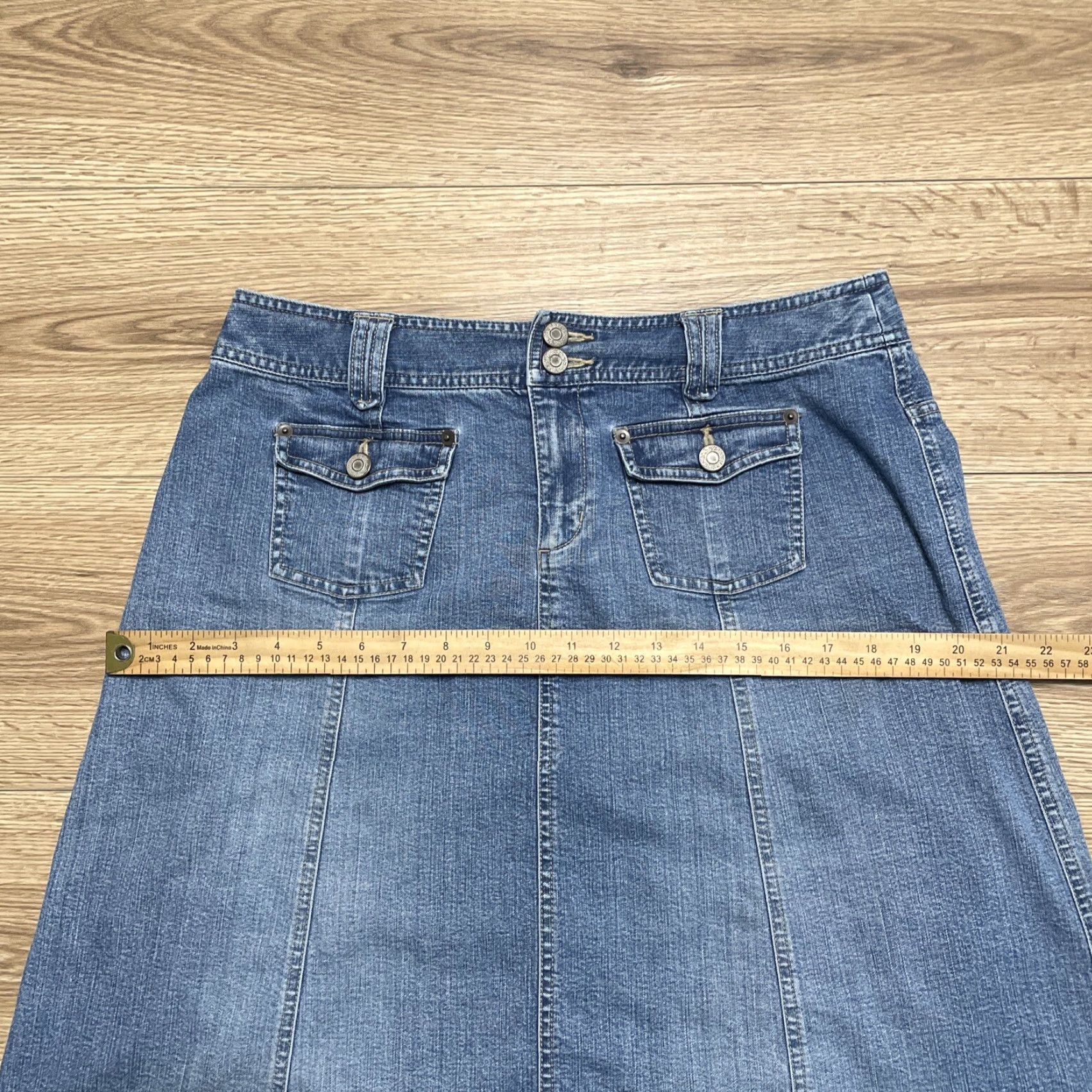 Vintage VINTAGE Style&co Women's Denim Midi Skirt Cotton Blend A-Line 12 Blue Pockets Size 34" / US 12 / IT 48 - 5 Thumbnail